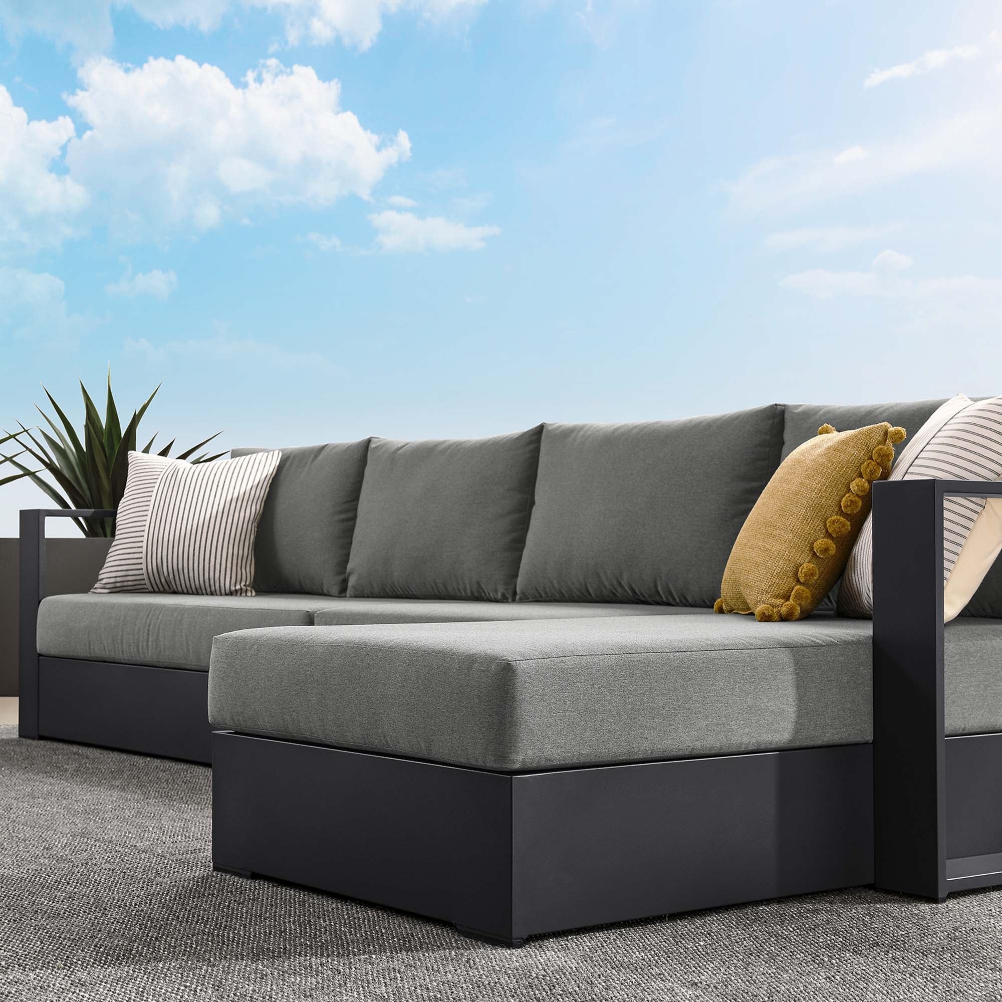 Tahoe 3-Piece Outdoor Patio Powder-Coated Aluminum Right-Facing Chaise Sectional Sofa Set - Image 3
