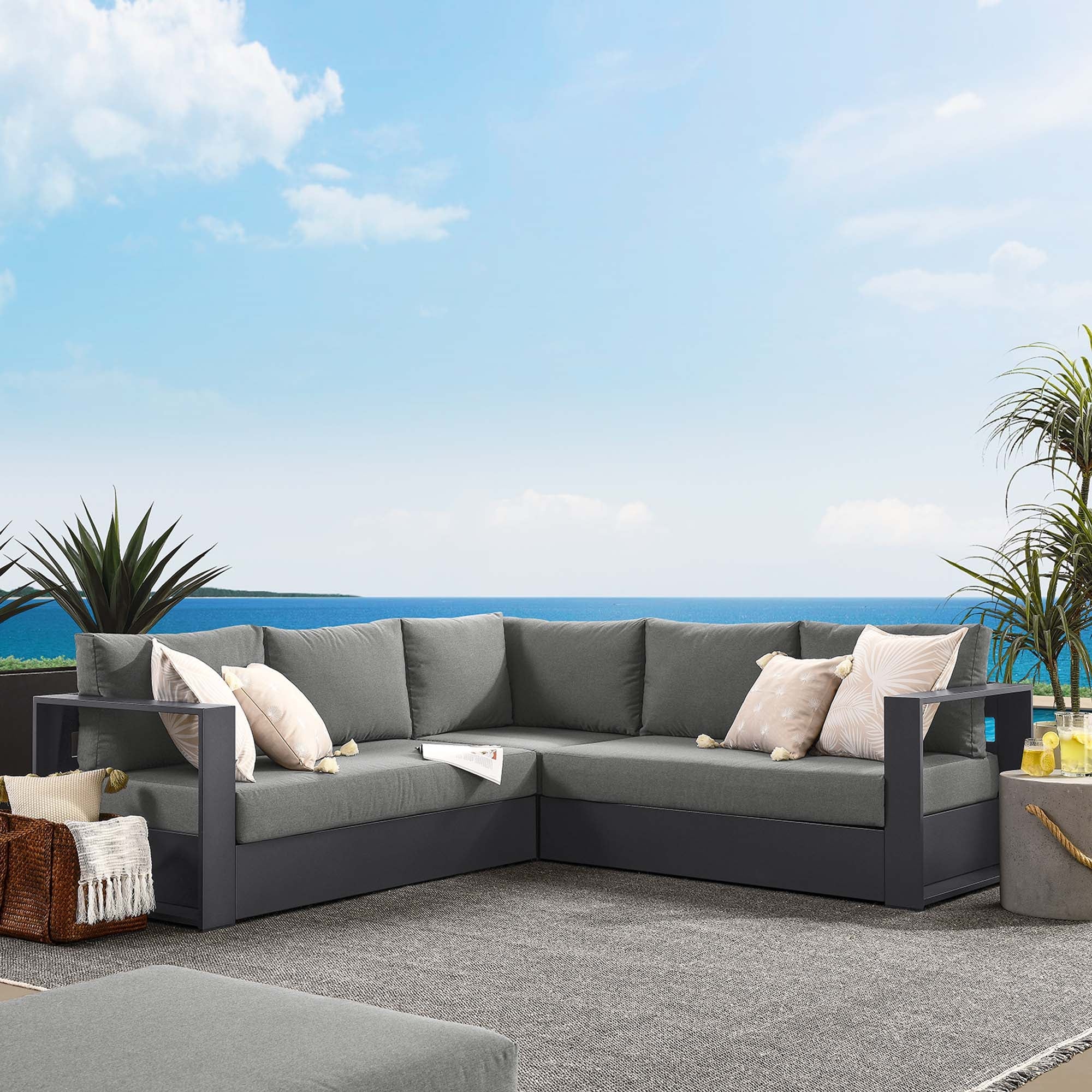 Tahoe 3-Piece Outdoor Patio Powder-Coated Aluminum Sectional Sofa Set - Image 2