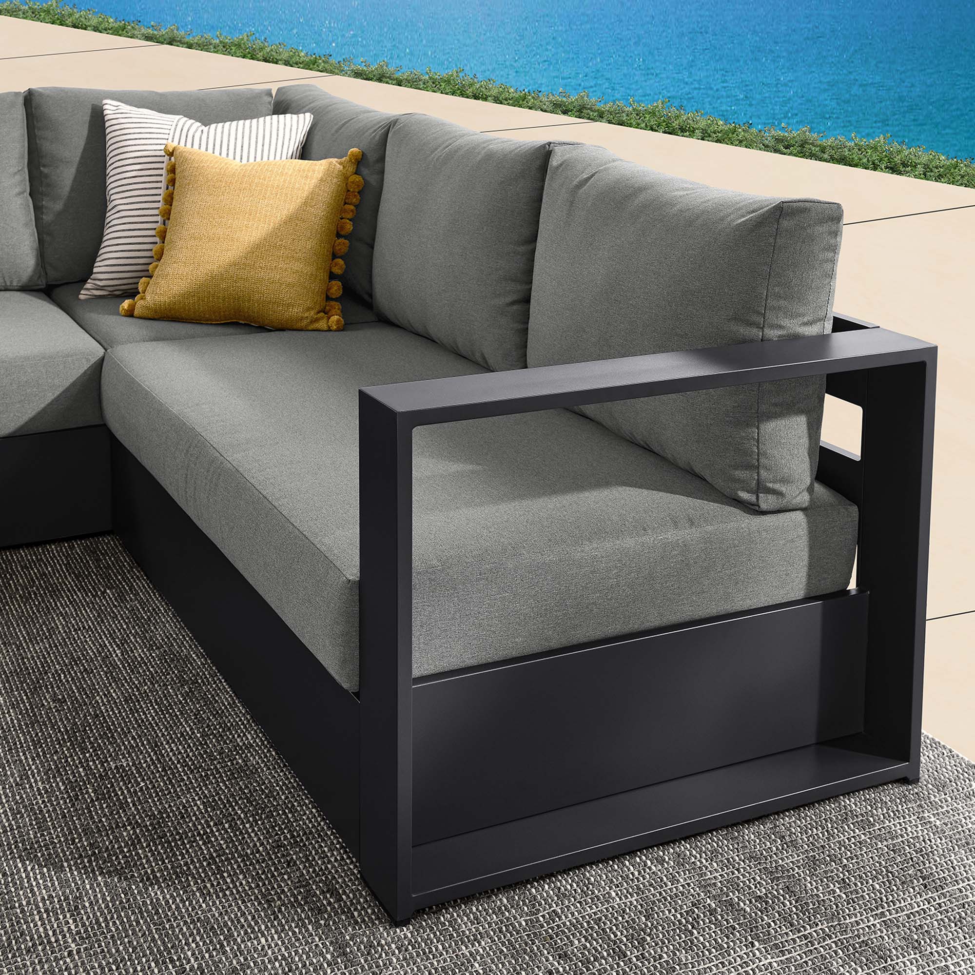 Tahoe 3-Piece Outdoor Patio Powder-Coated Aluminum Sectional Sofa Set - Image 3