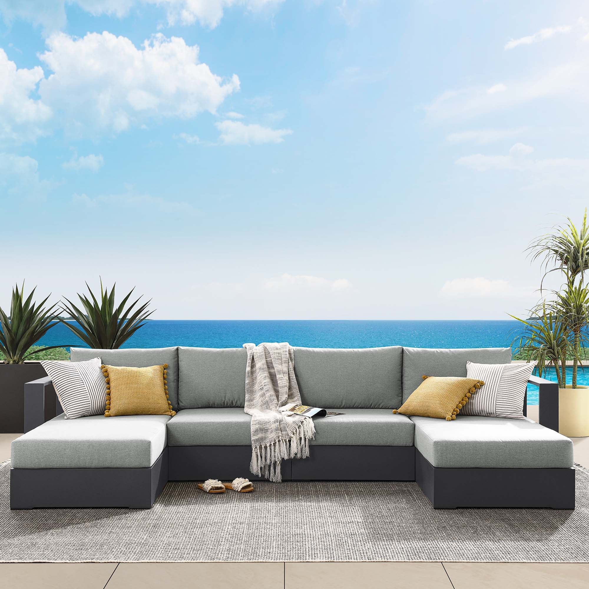 Tahoe 4-Piece Outdoor Patio Powder-Coated Aluminum Sectional Sofa Set - Image 10
