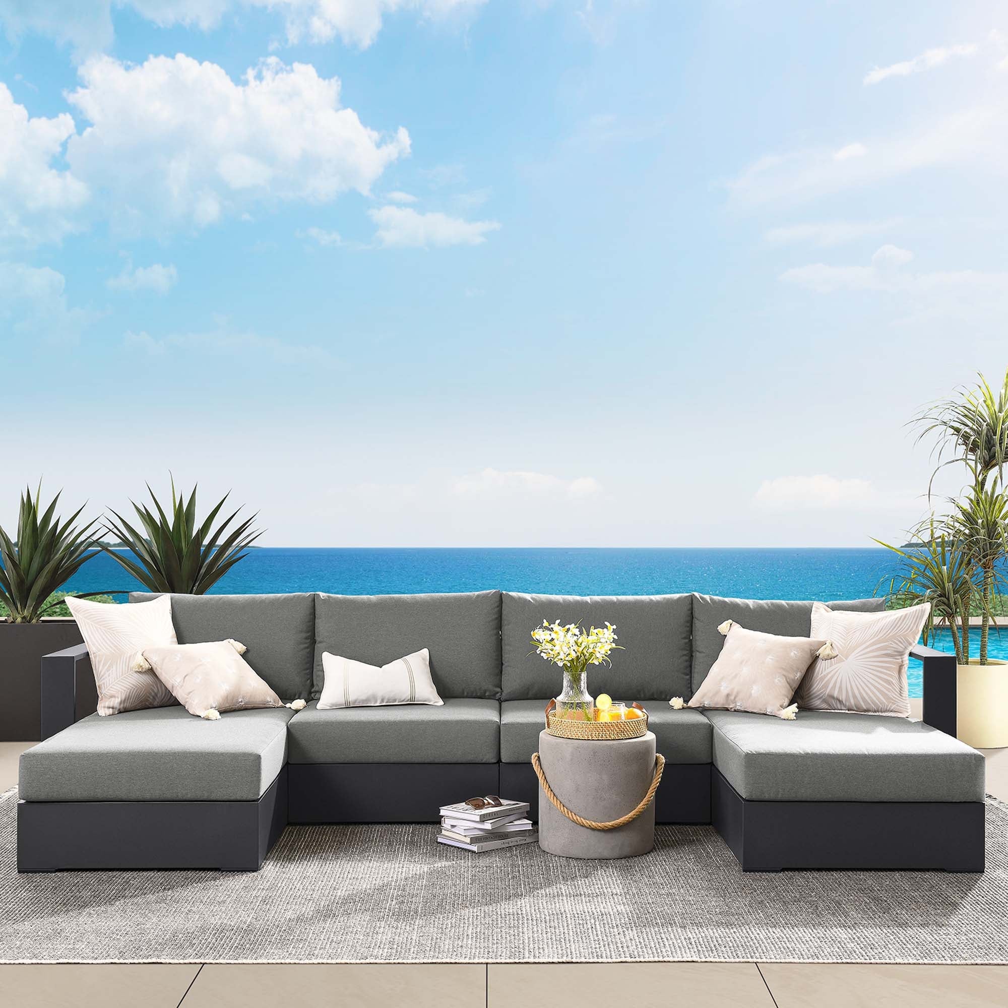 Tahoe 4-Piece Outdoor Patio Powder-Coated Aluminum Sectional Sofa Set - Image 2