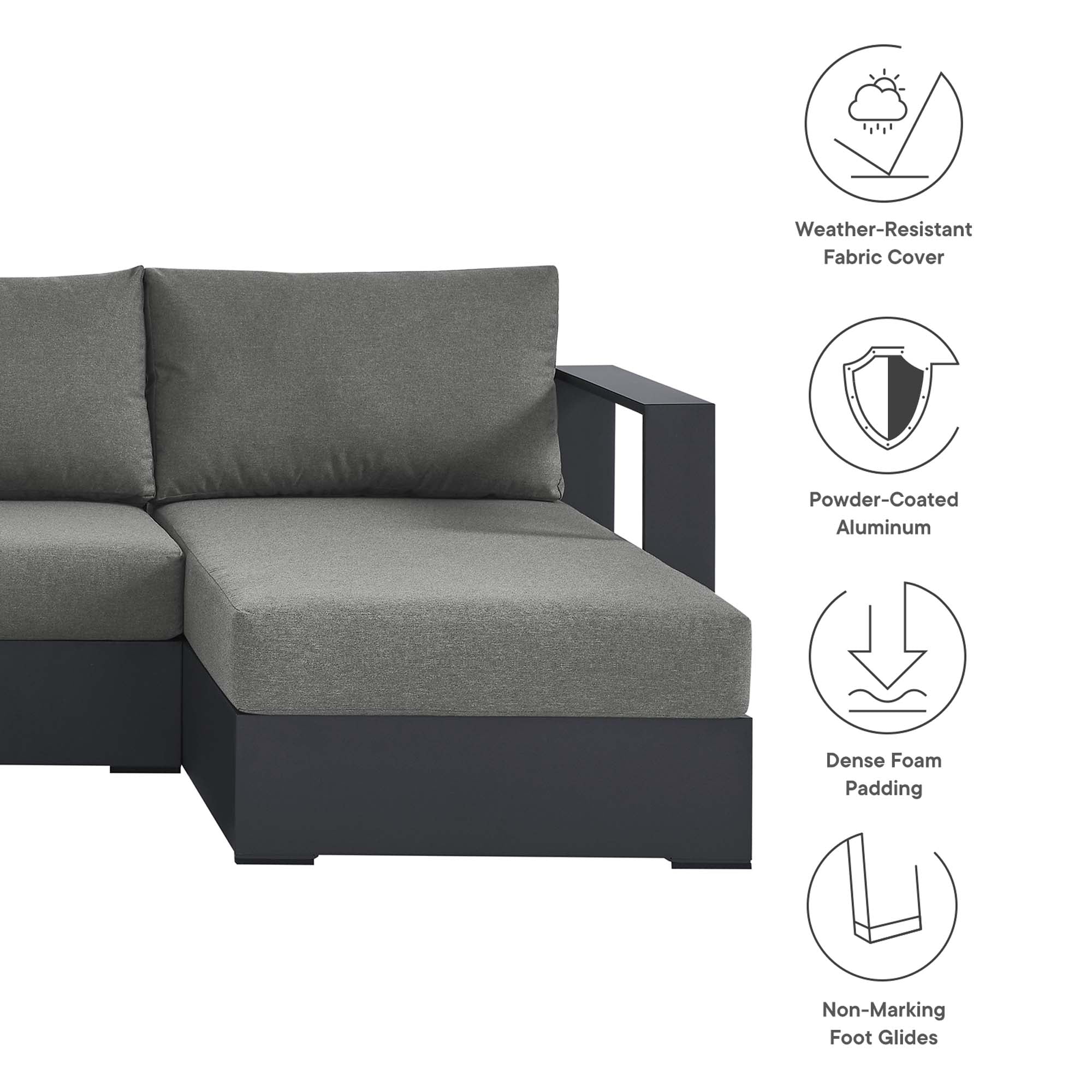 Tahoe 4-Piece Outdoor Patio Powder-Coated Aluminum Sectional Sofa Set - Image 5