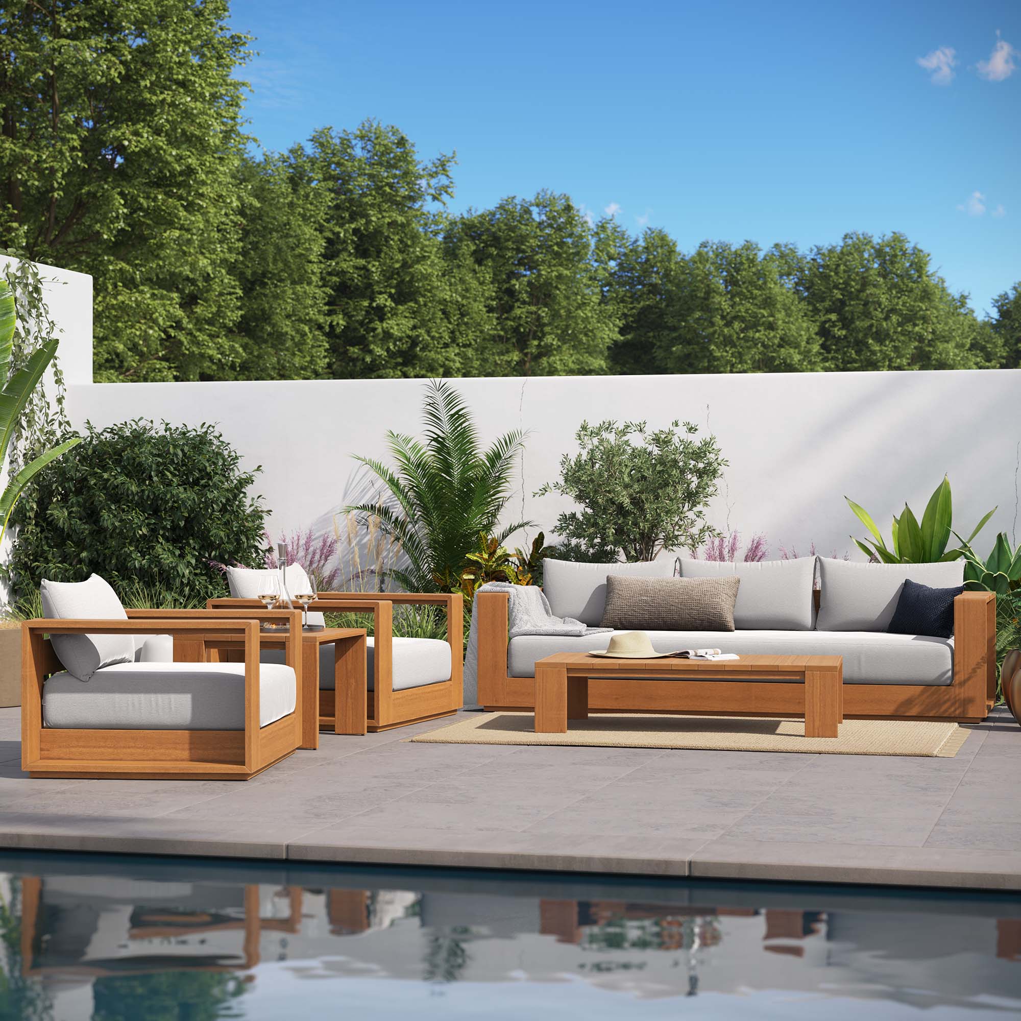 Tahoe 5-Piece Outdoor Patio Acacia Wood Furniture Set - Image 19
