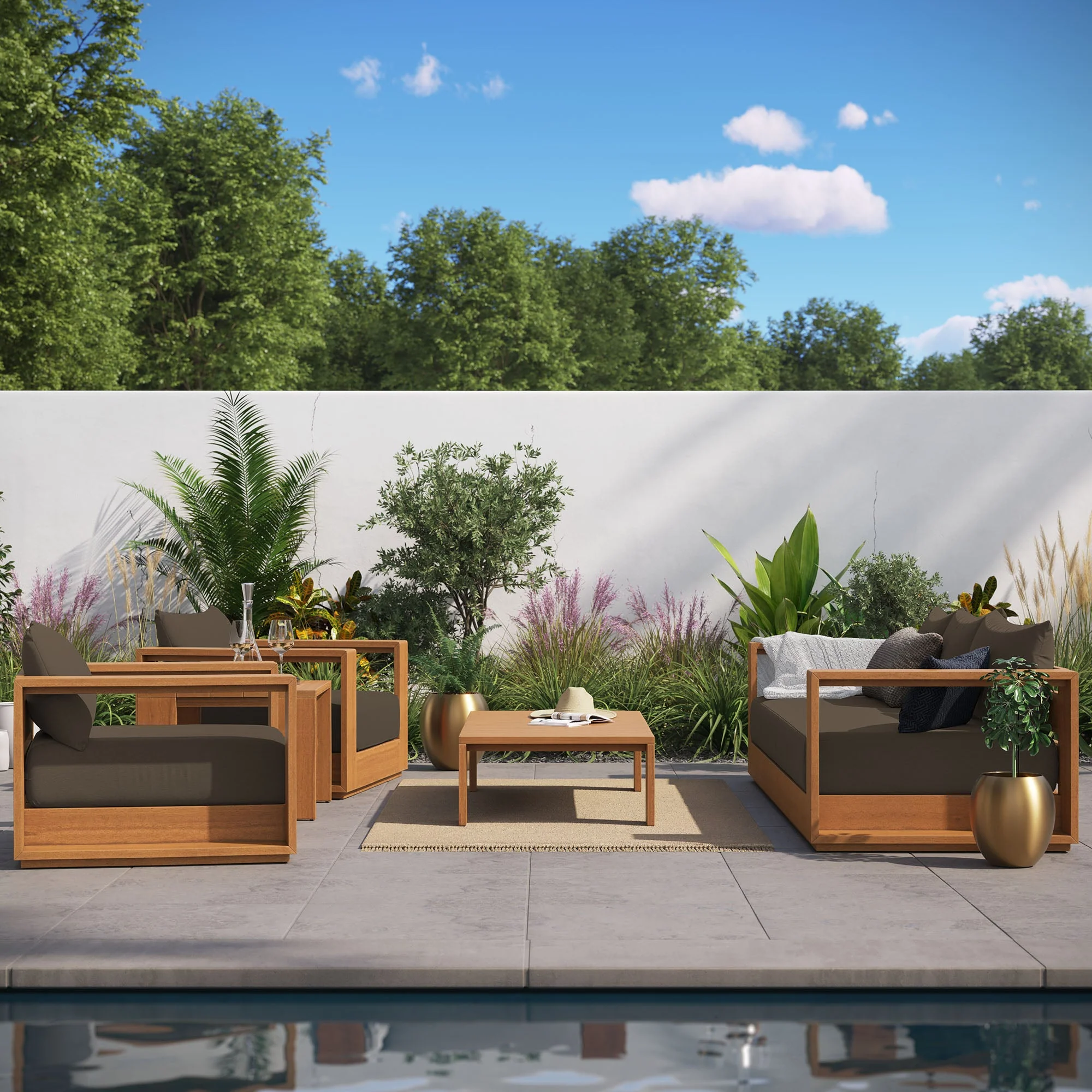 Tahoe 5-Piece Outdoor Patio Acacia Wood Furniture Set - Image 2