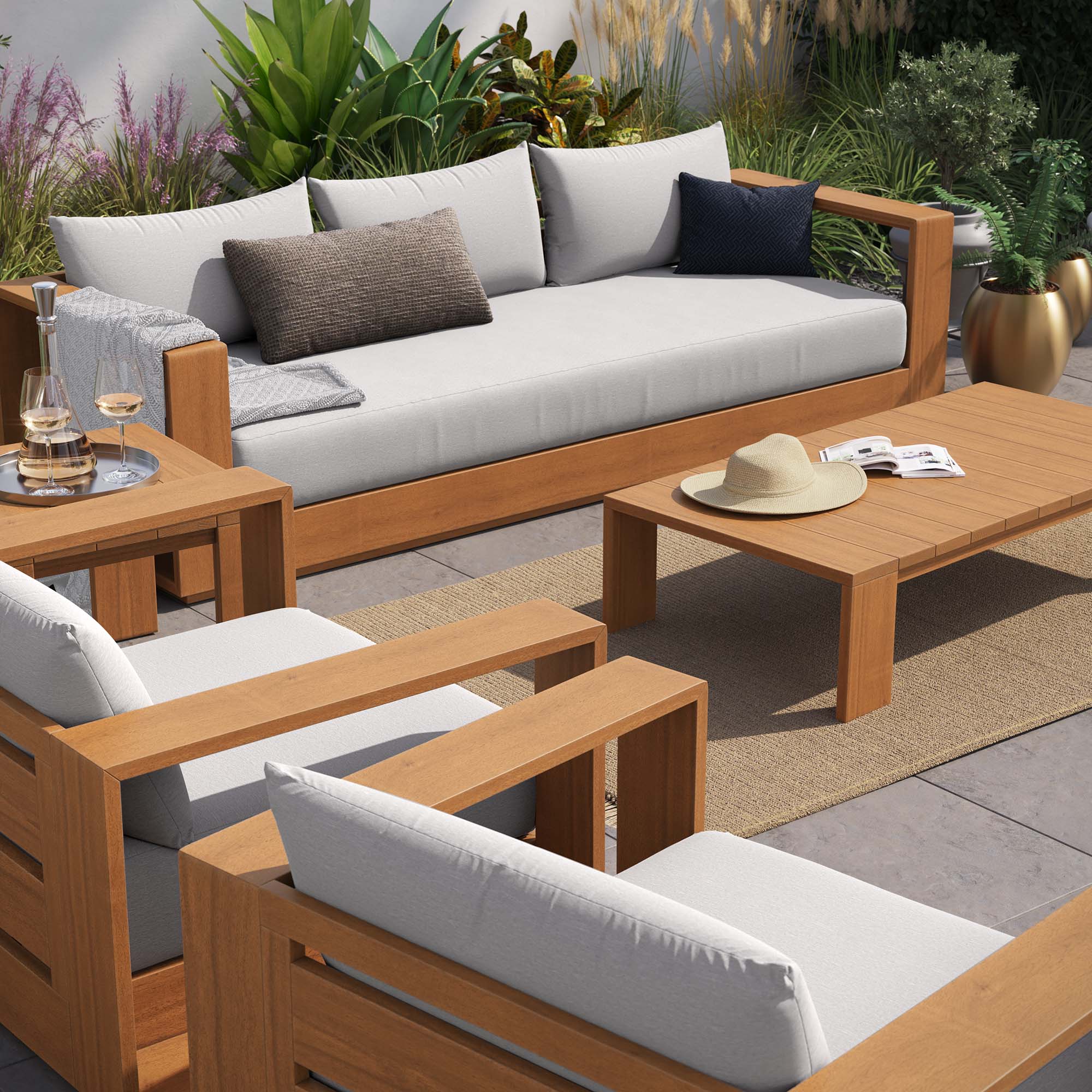 Tahoe 5-Piece Outdoor Patio Acacia Wood Furniture Set - Image 21