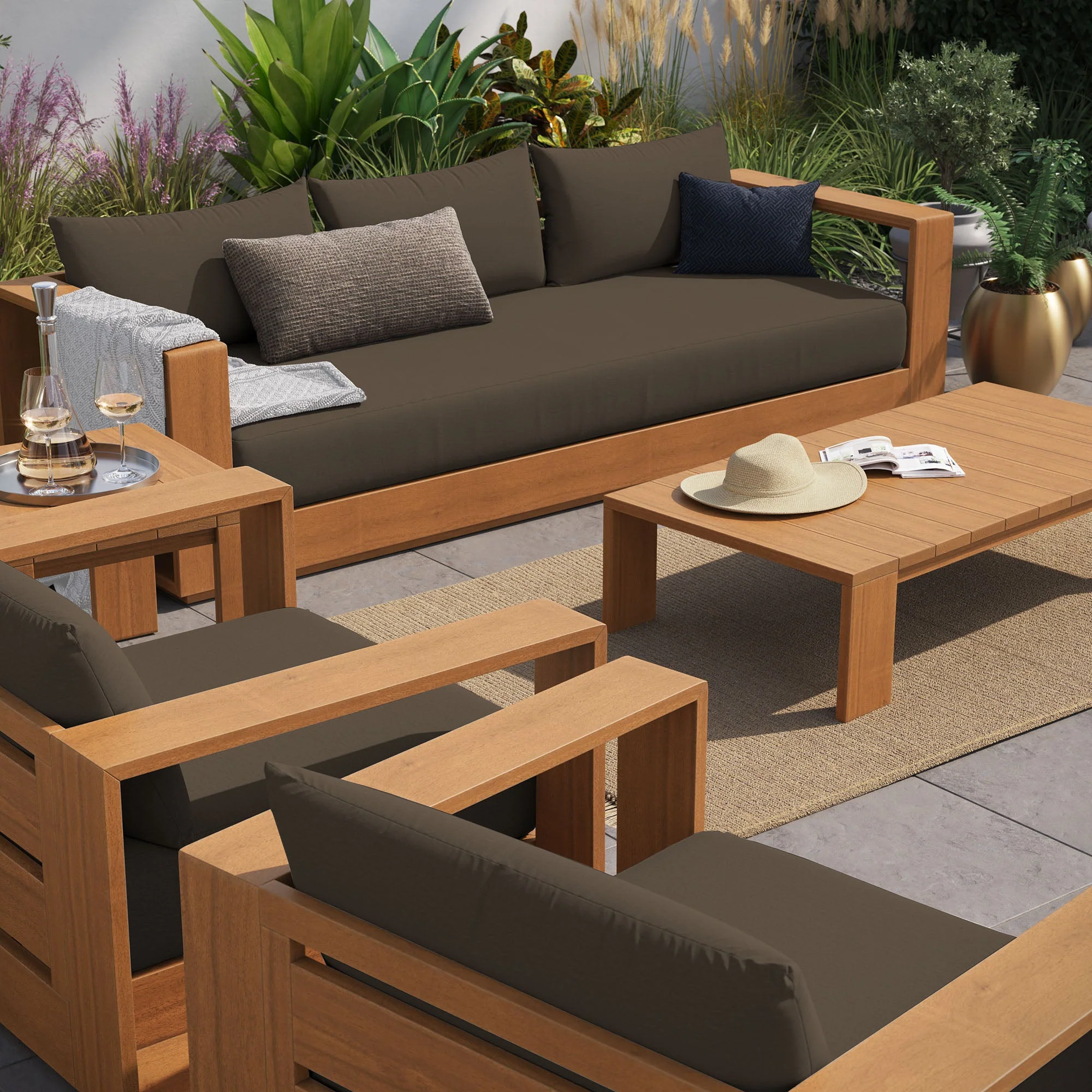 Tahoe 5-Piece Outdoor Patio Acacia Wood Furniture Set - Image 3