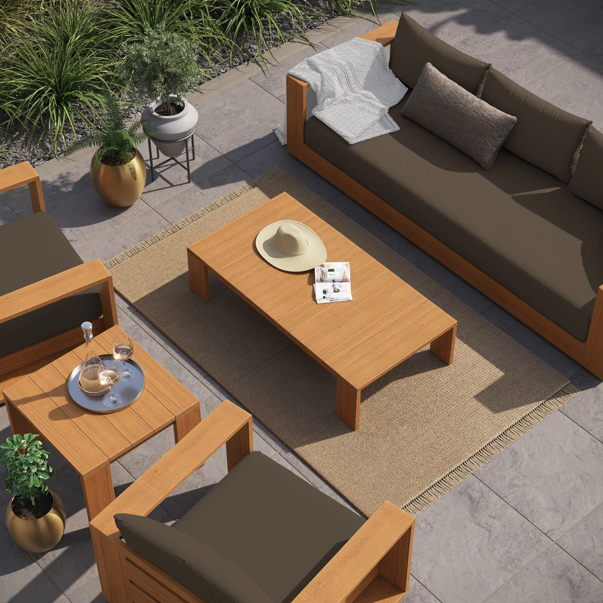 Tahoe 5-Piece Outdoor Patio Acacia Wood Furniture Set - Image 4