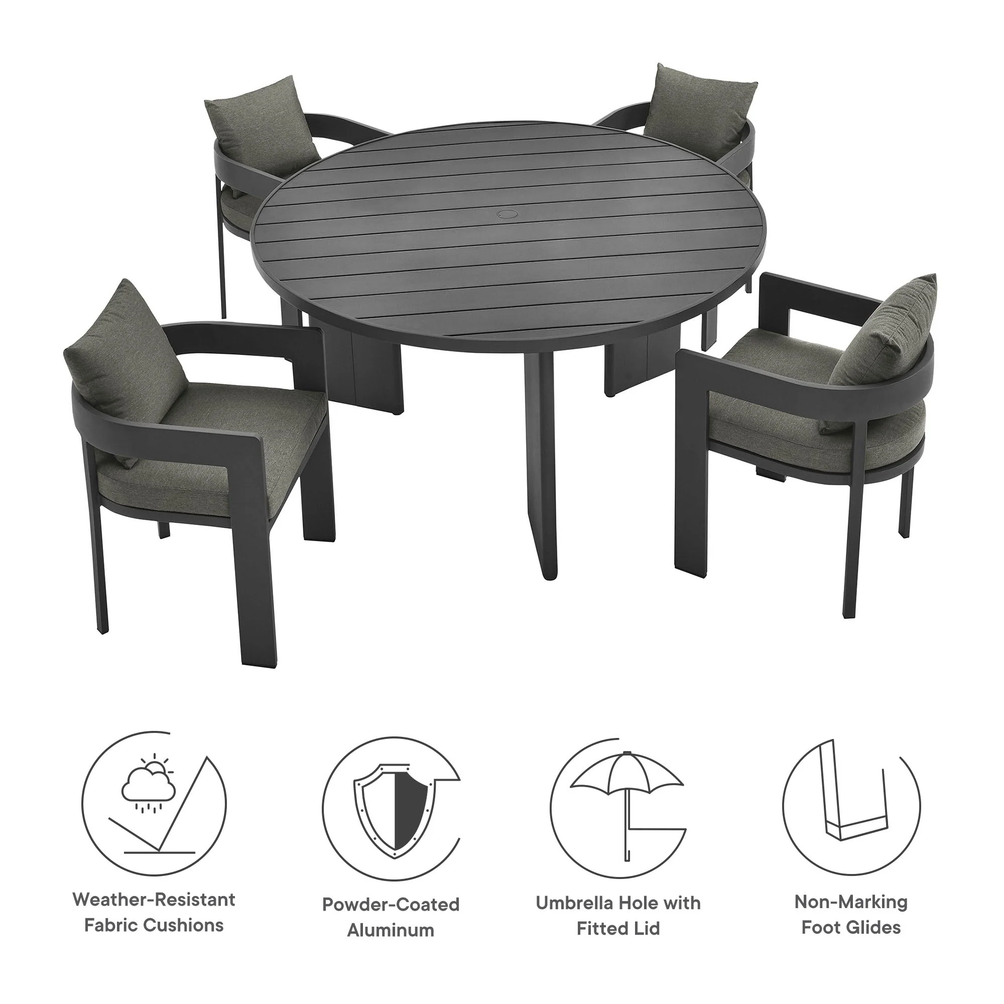 Tahoe 5-Piece Outdoor Patio Aluminum Dining Set - Image 13