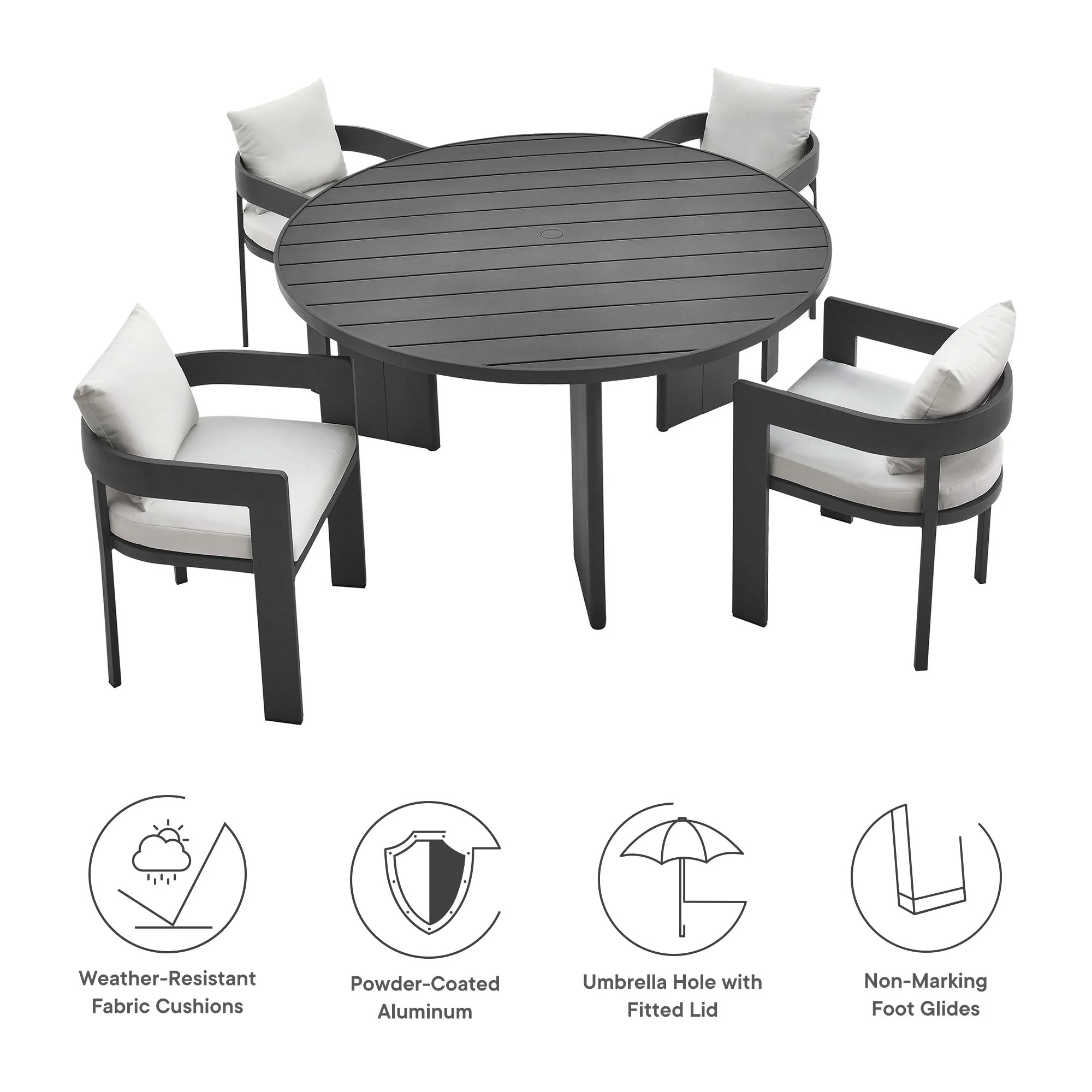 Tahoe 5-Piece Outdoor Patio Aluminum Dining Set - Image 22