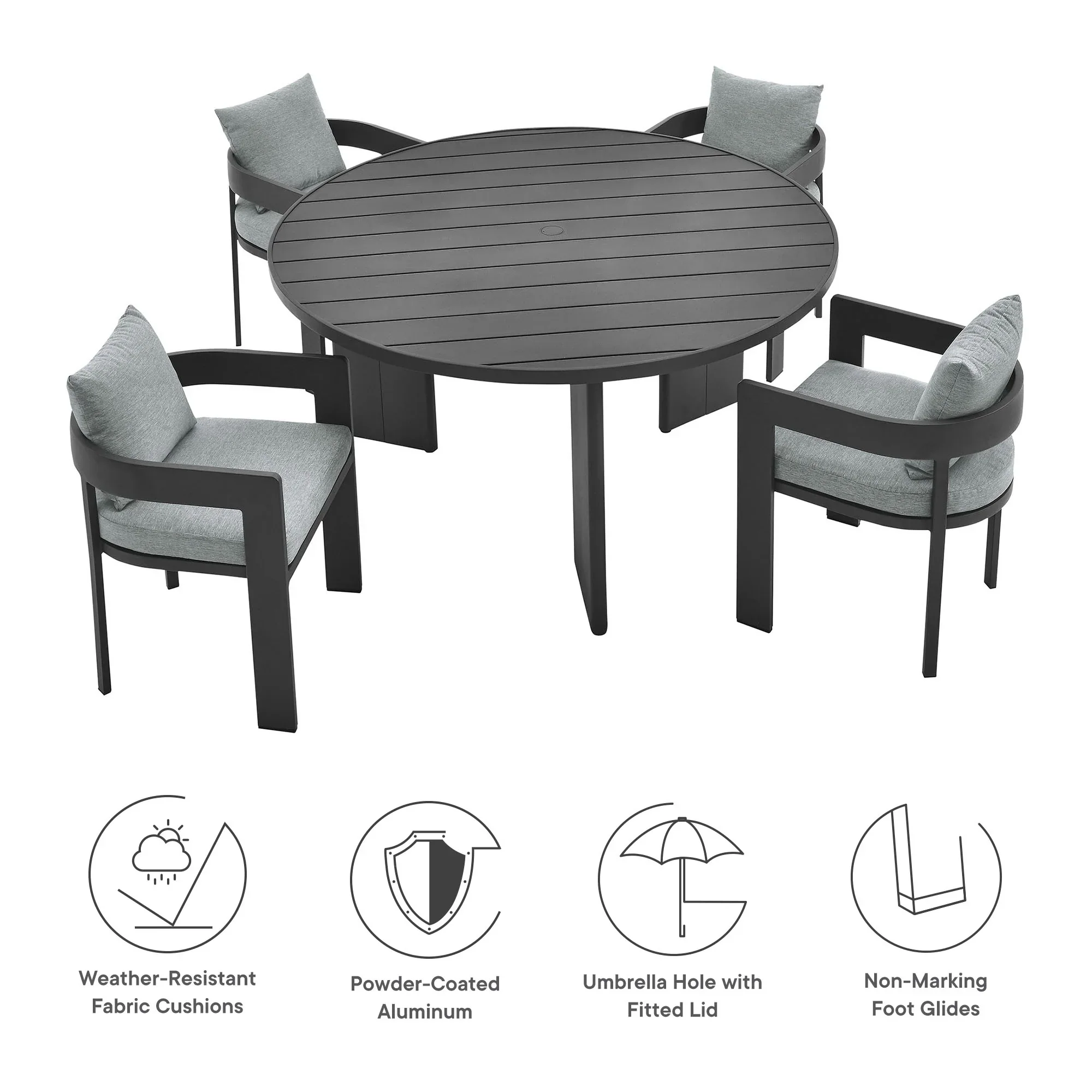 Tahoe 5-Piece Outdoor Patio Aluminum Dining Set - Image 4