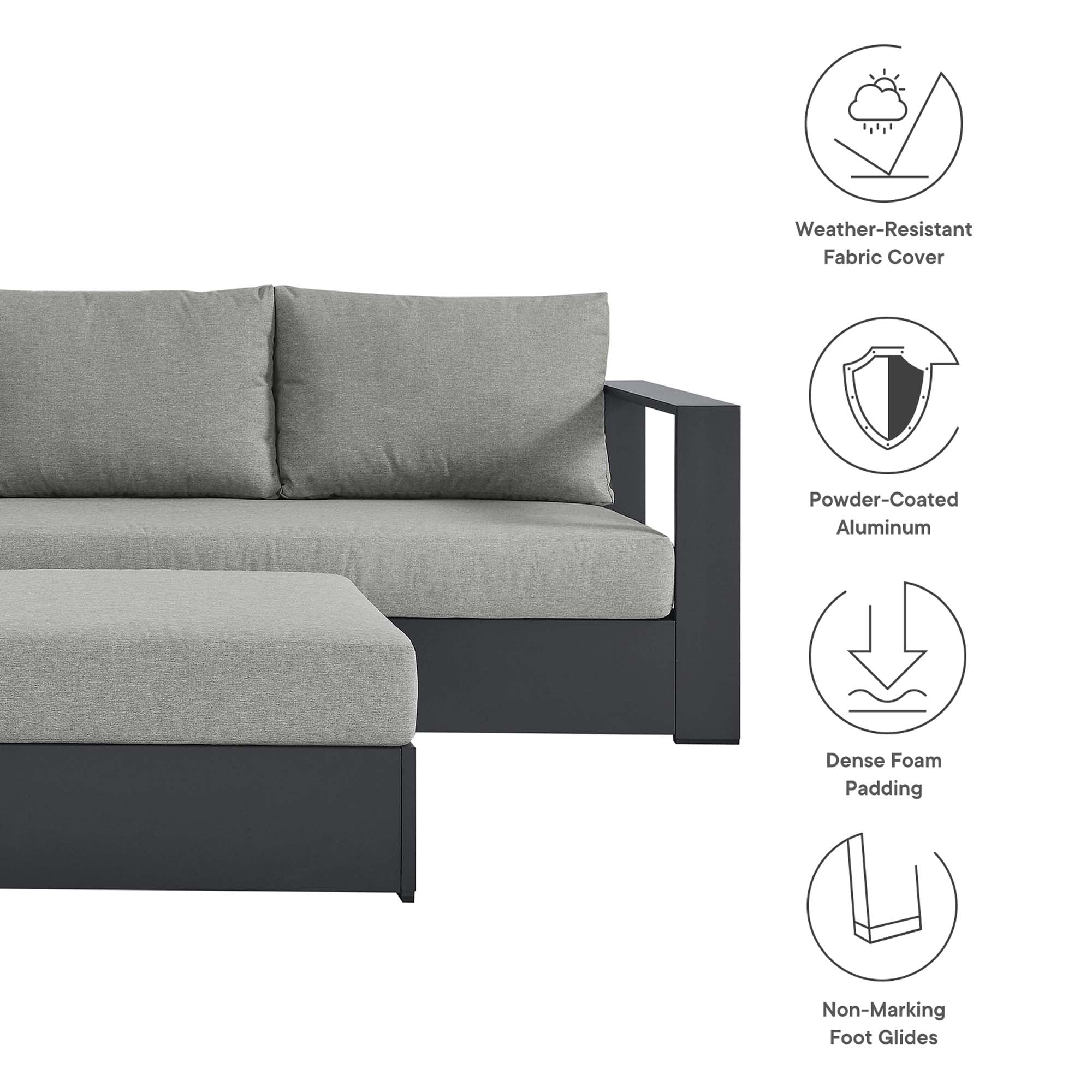 Tahoe 5-Piece Outdoor Patio Powder-Coated Aluminum Sectional Sofa Set - Image 15