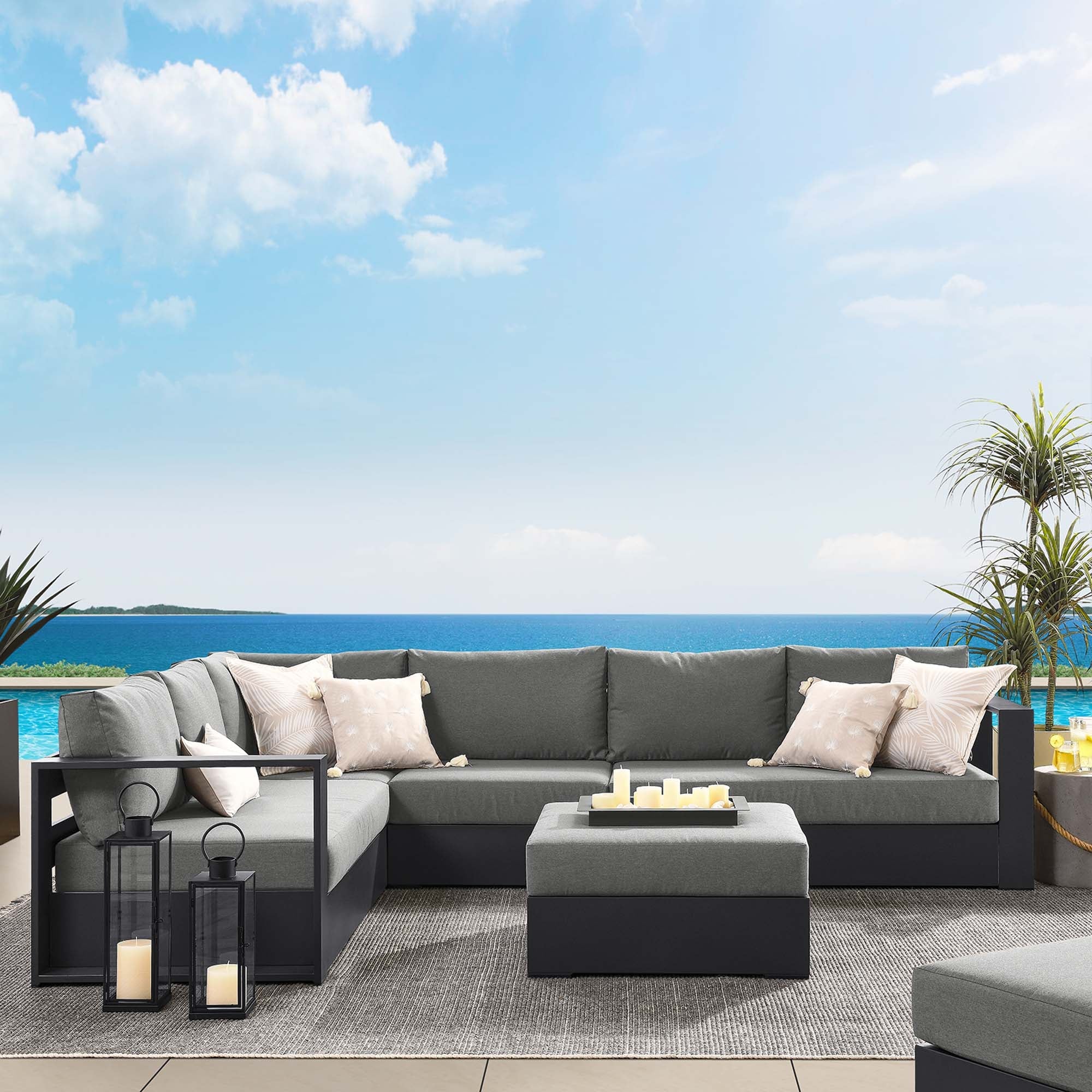 Tahoe 5-Piece Outdoor Patio Powder-Coated Aluminum Sectional Sofa Set - Image 2