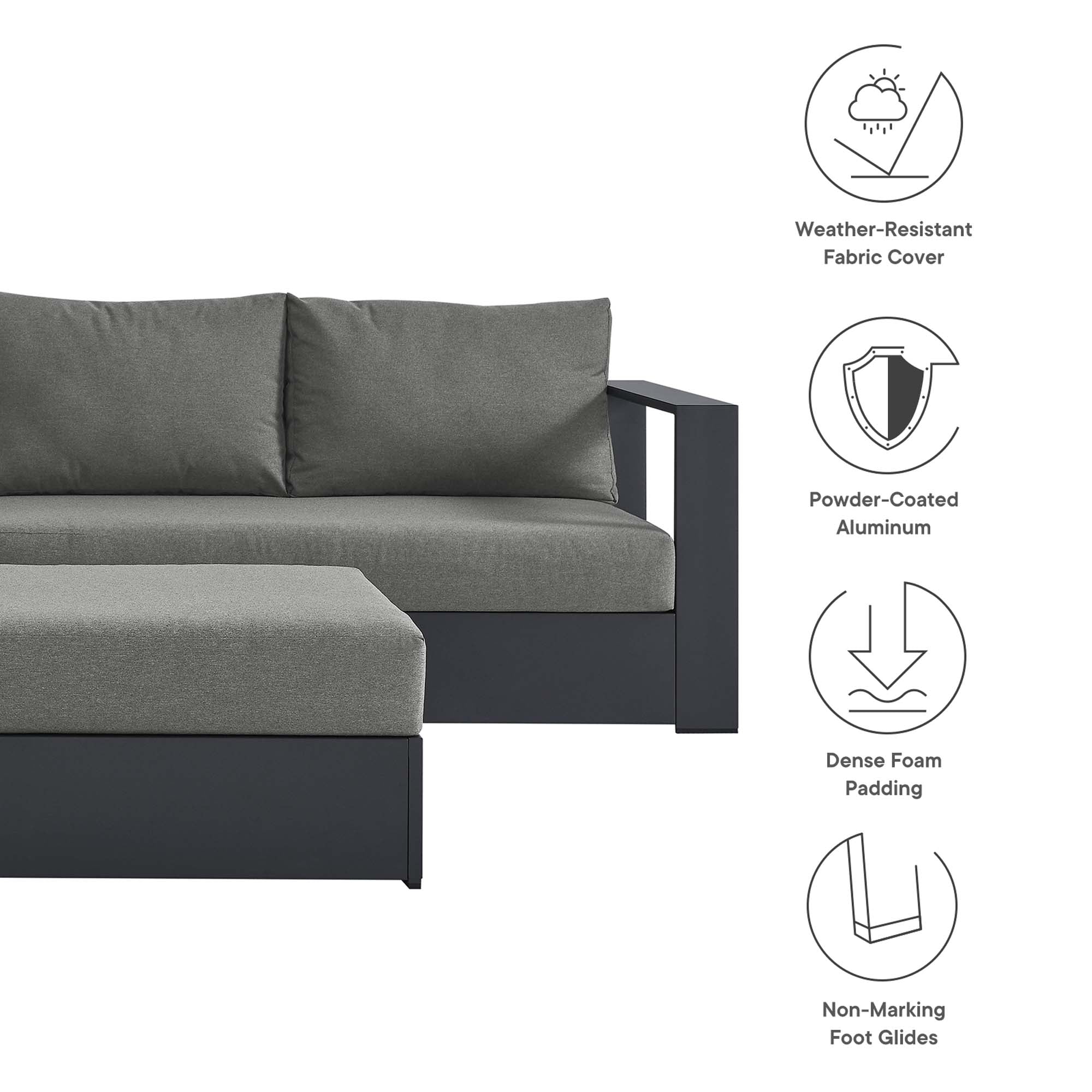 Tahoe 5-Piece Outdoor Patio Powder-Coated Aluminum Sectional Sofa Set - Image 5