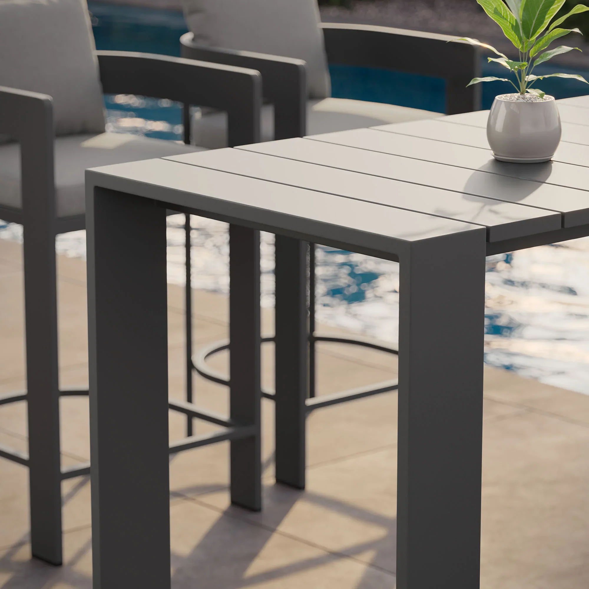 Tahoe 59 Inch Rectangle Outdoor Aluminum Bar Table in Gray - Image 3