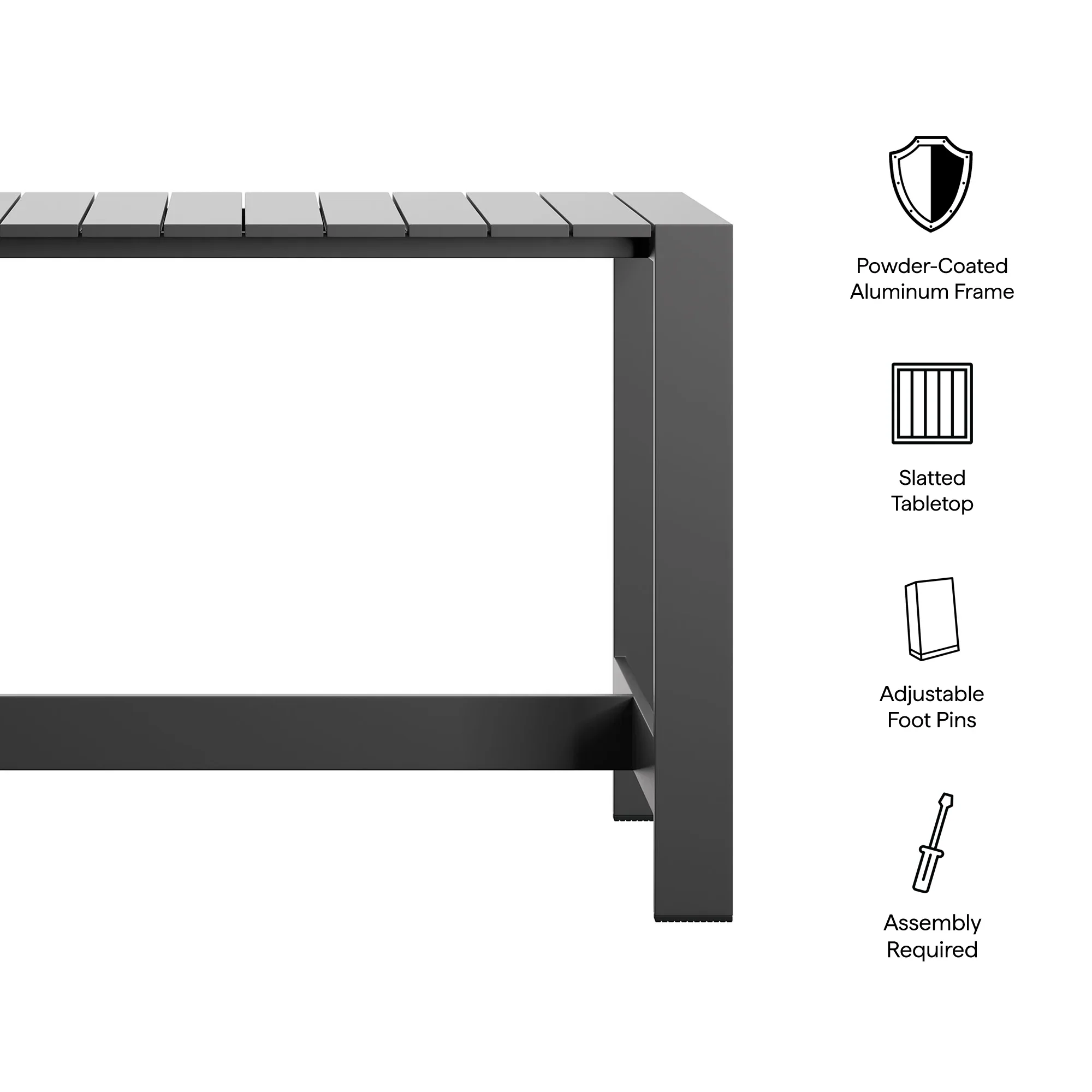 Tahoe 59 Inch Rectangle Outdoor Aluminum Bar Table in Gray - Image 8