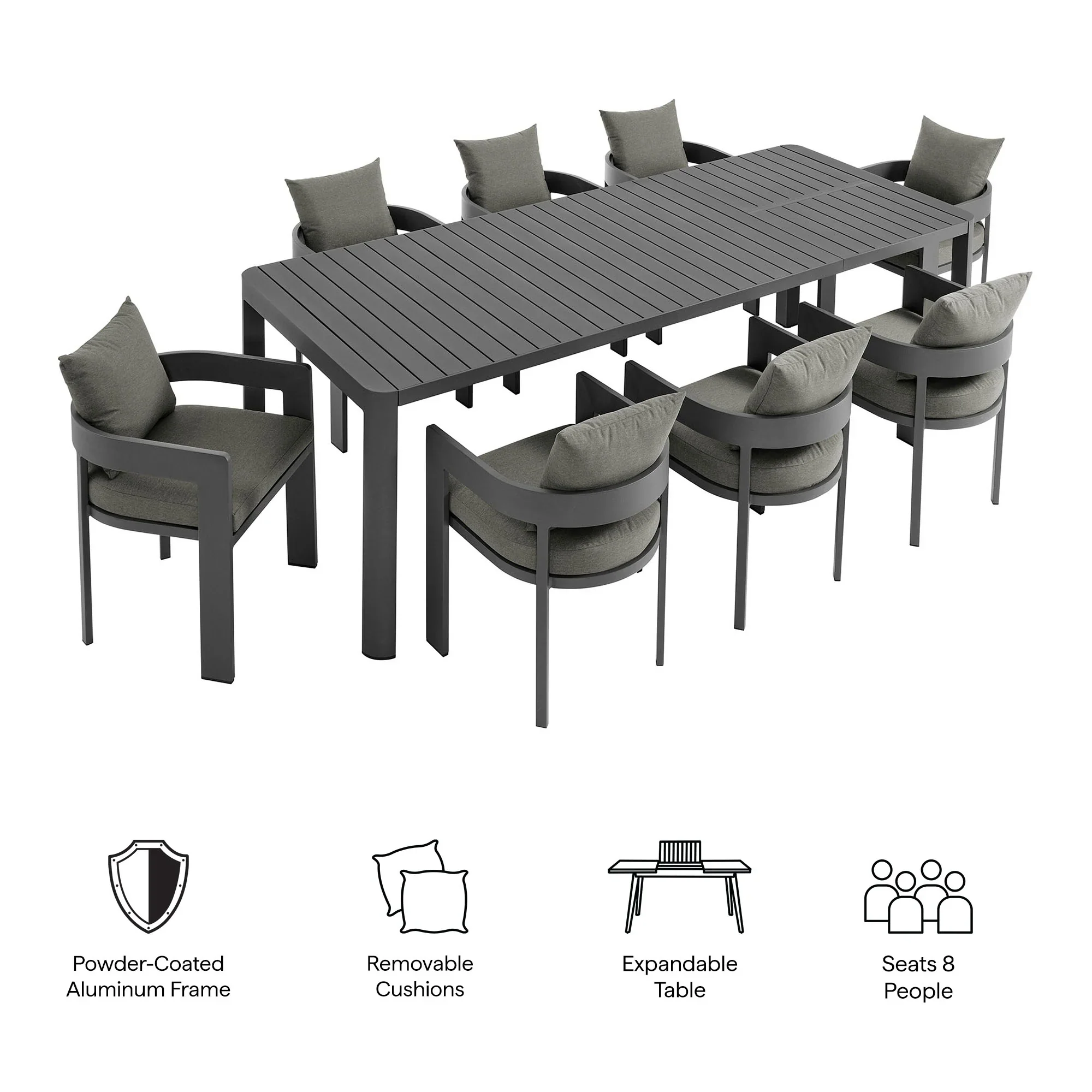 Tahoe 9-Piece Outdoor Patio Aluminum Dining Set - Image 11