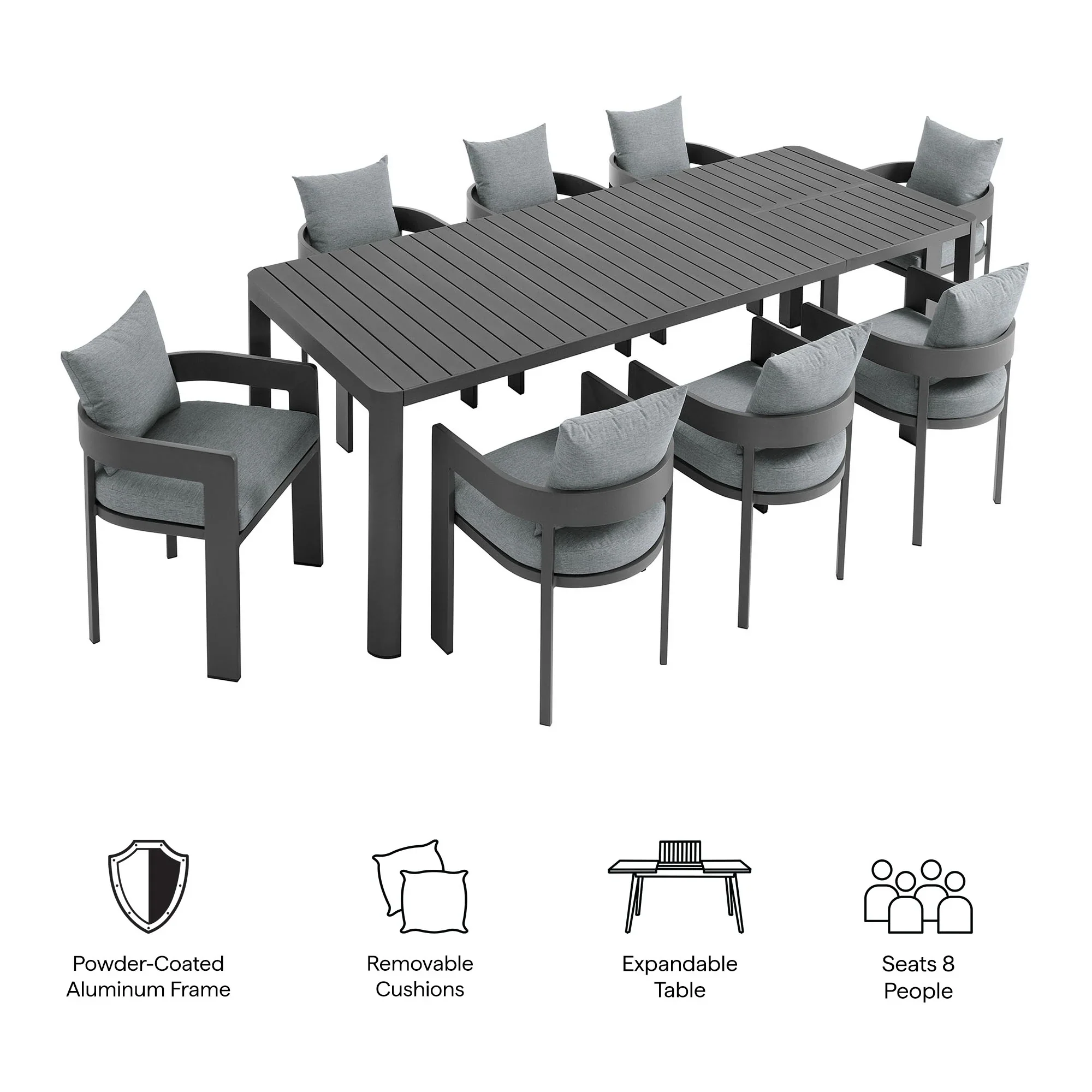 Tahoe 9-Piece Outdoor Patio Aluminum Dining Set - Image 18