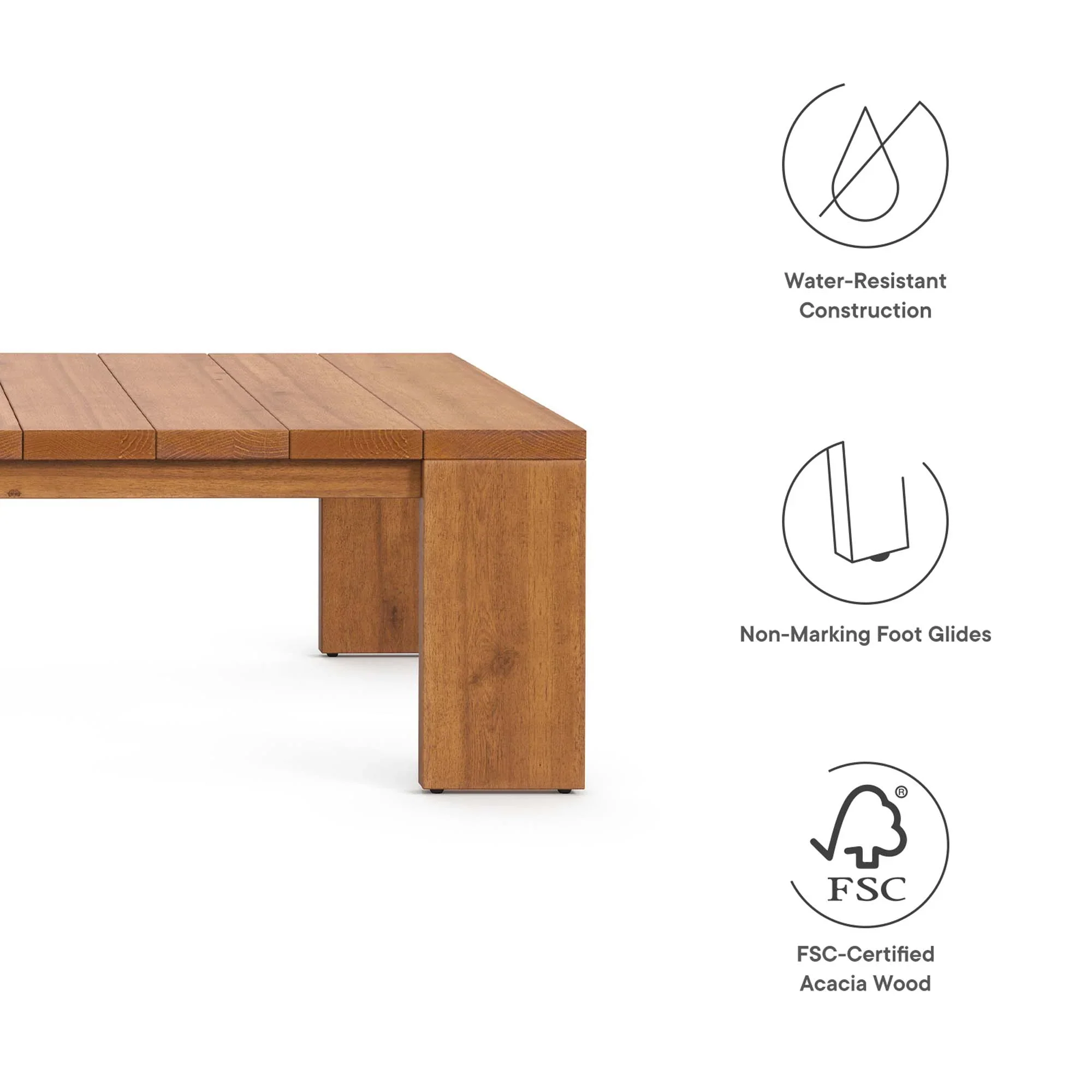 Tahoe Outdoor Patio Acacia Wood Coffee Table in Natural - Image 9