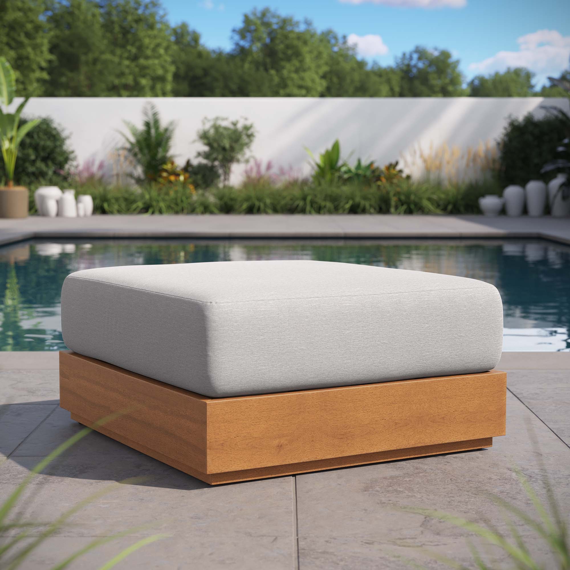 Tahoe Outdoor Patio Acacia Wood Ottoman - Image 12