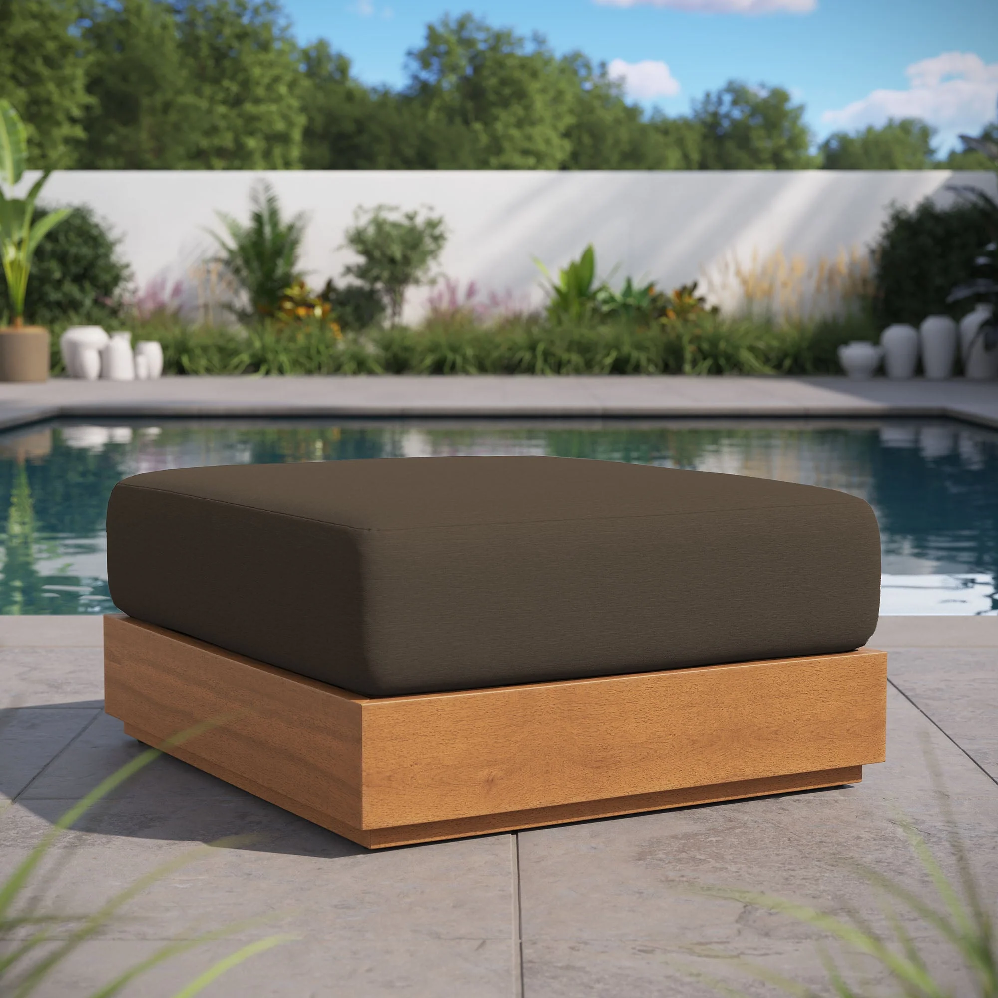 Tahoe Outdoor Patio Acacia Wood Ottoman - Image 2