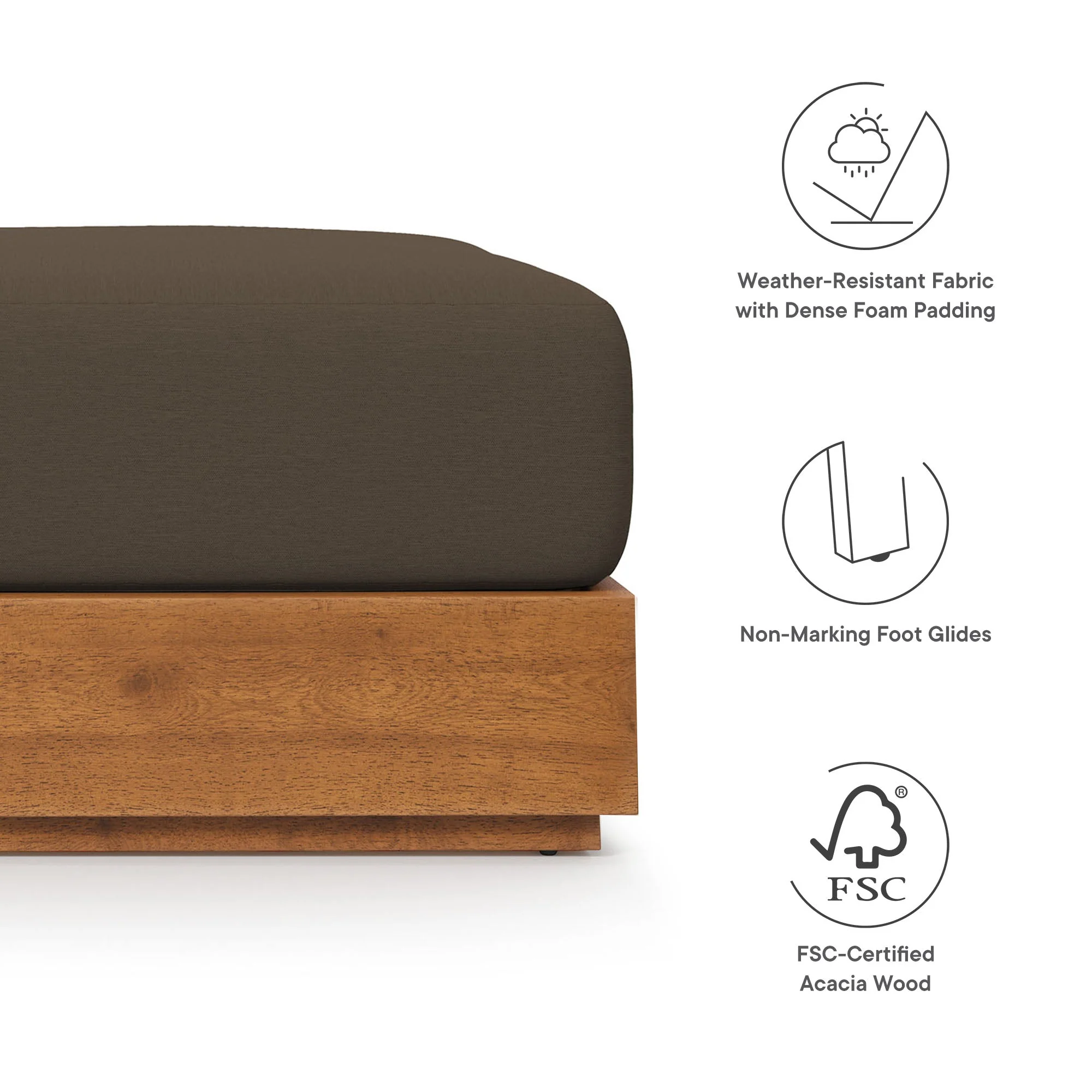 Tahoe Outdoor Patio Acacia Wood Ottoman - Image 9