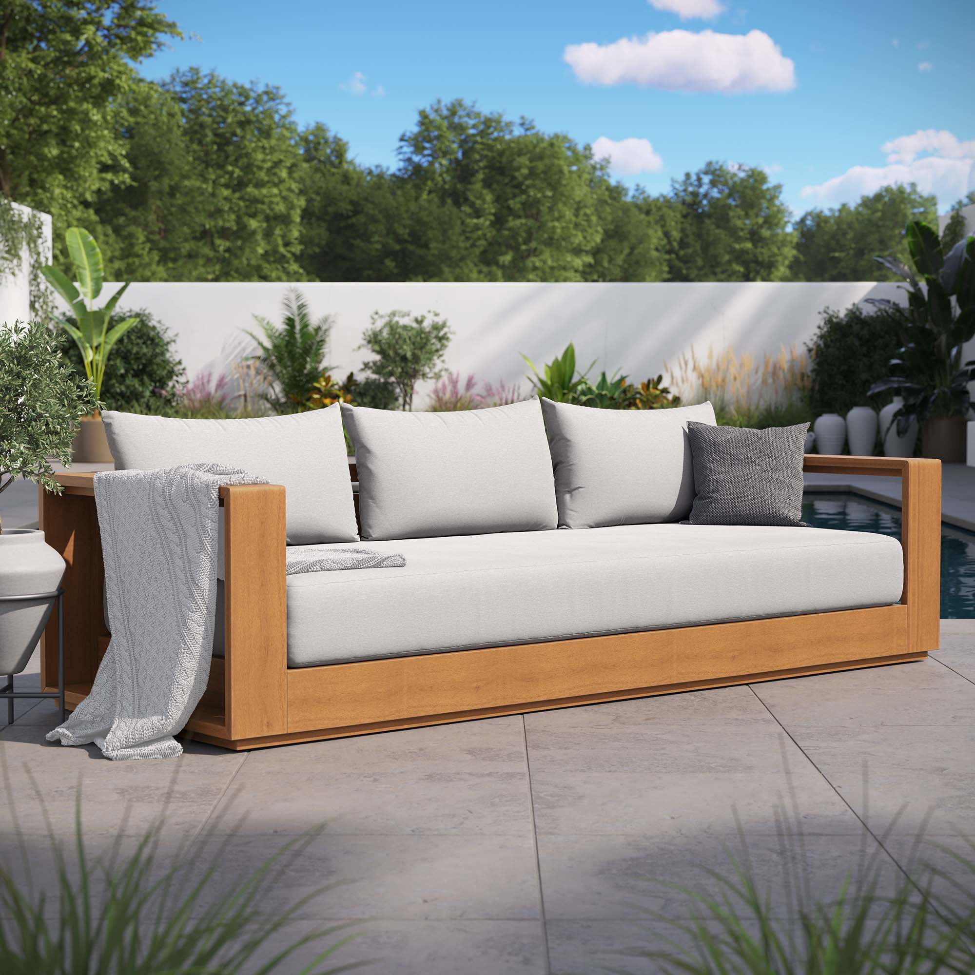 Tahoe Outdoor Patio Acacia Wood Sofa - Image 11