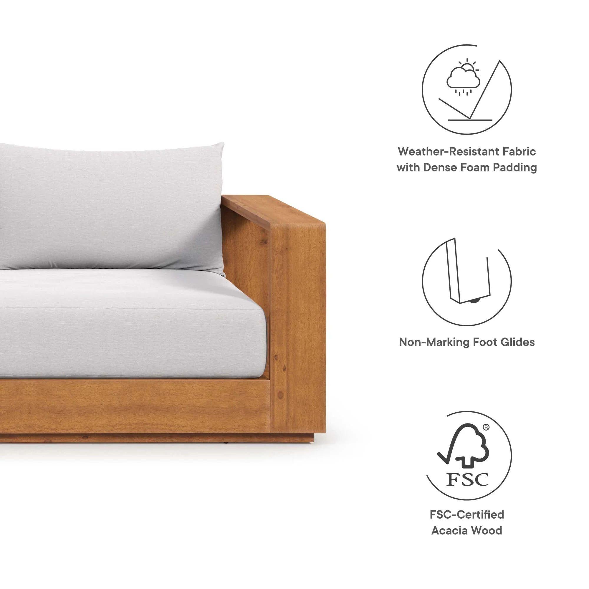 Tahoe Outdoor Patio Acacia Wood Sofa - Image 14