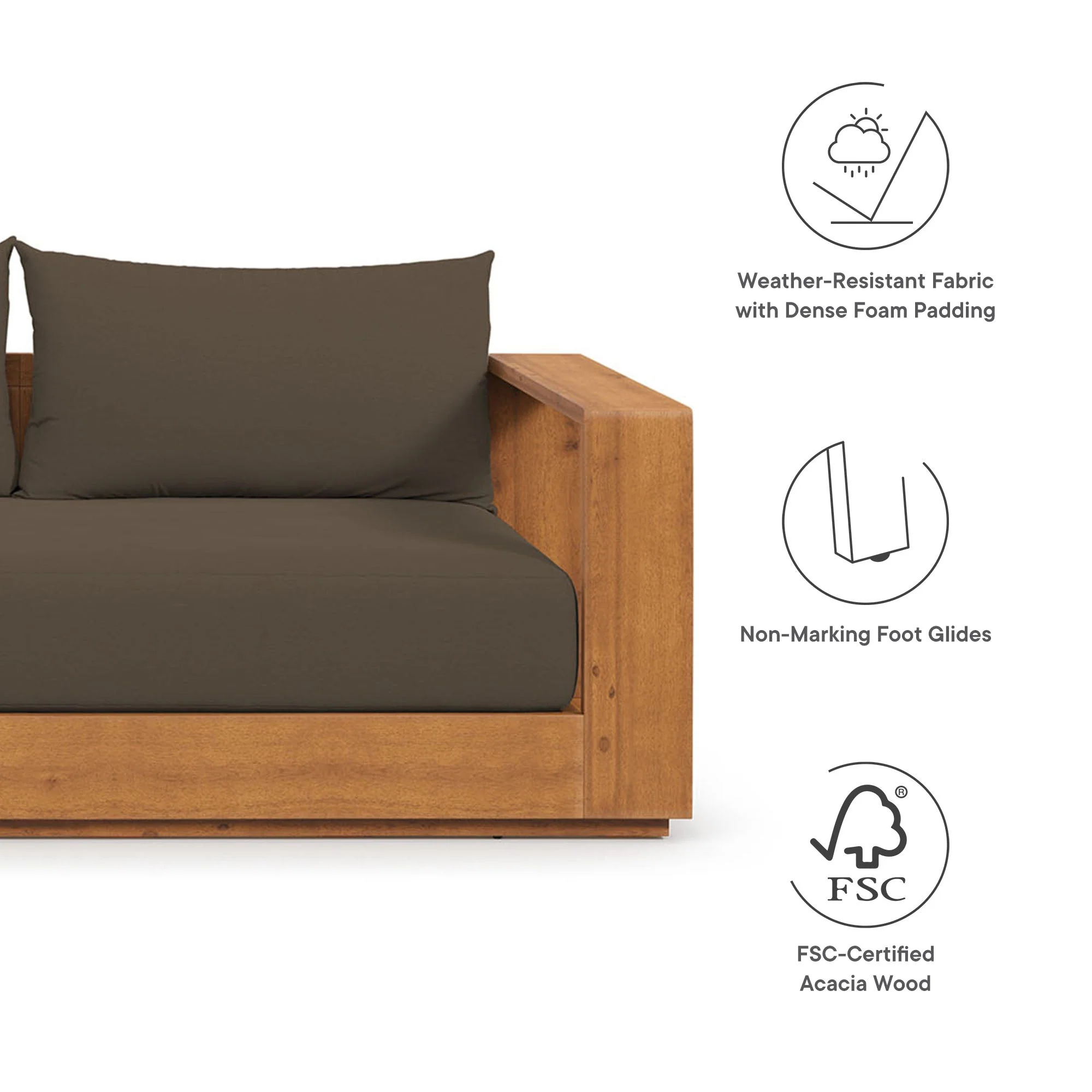 Tahoe Outdoor Patio Acacia Wood Sofa - Image 5