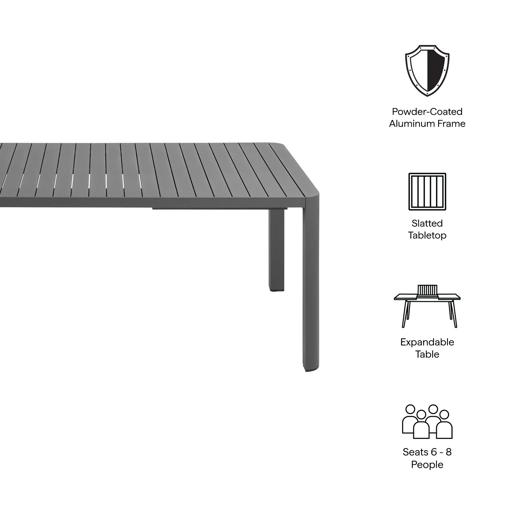 Tahoe Outdoor Patio Aluminum Extendable Dining Table in Gray - Image 5