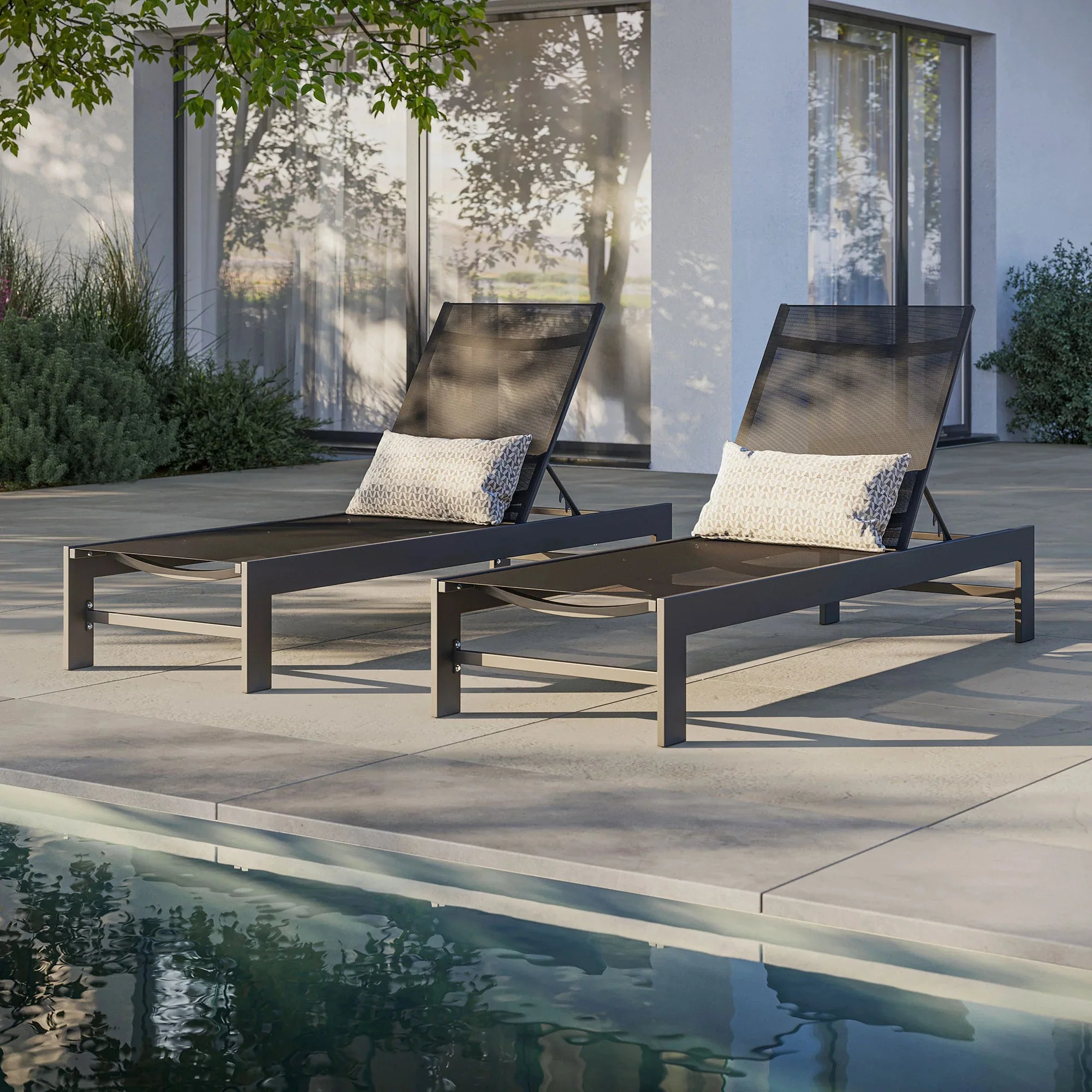 Tahoe Outdoor Patio Mesh and Aluminum Chaise Lounge in Gray - Image 2