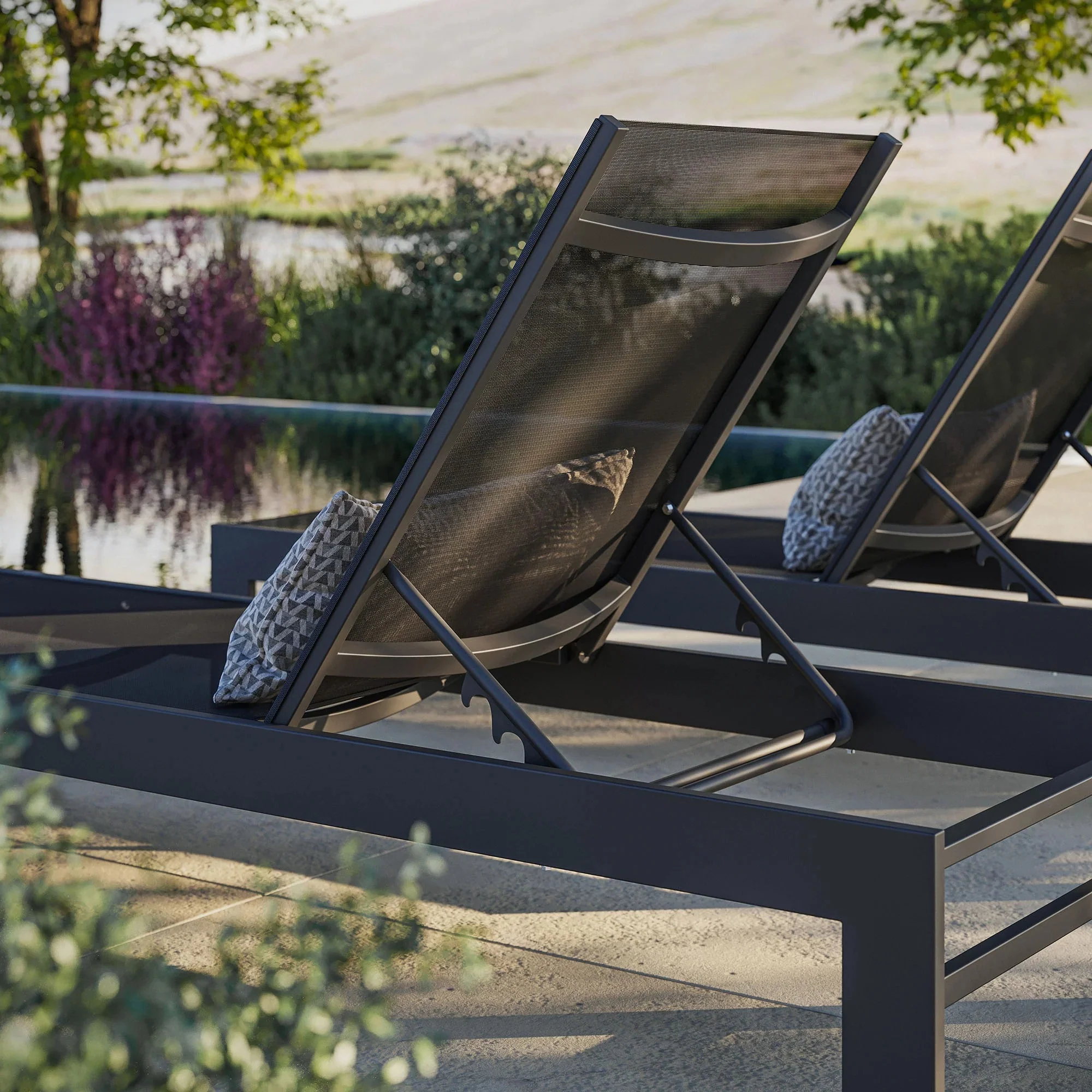 Tahoe Outdoor Patio Mesh and Aluminum Chaise Lounge in Gray - Image 3