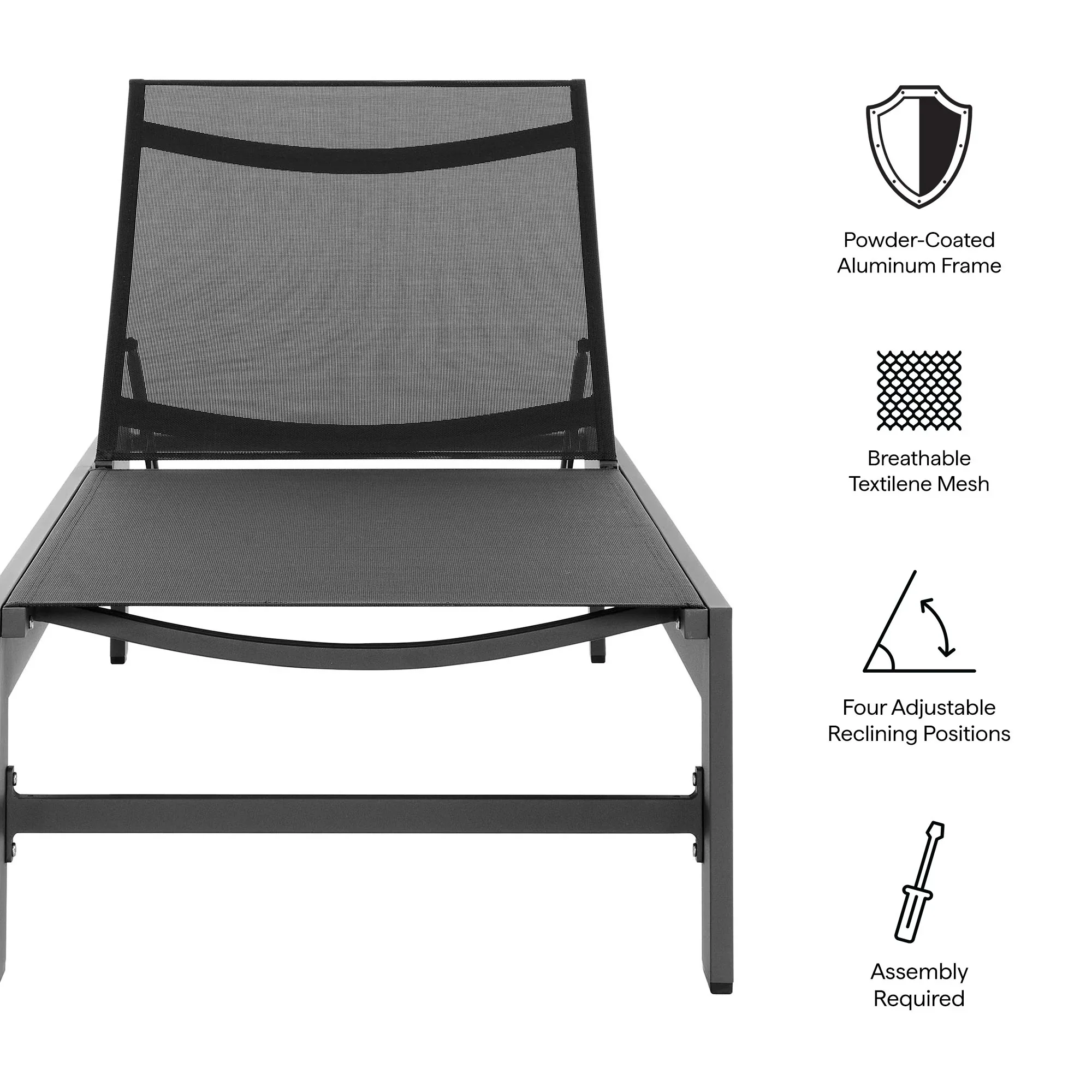 Tahoe Outdoor Patio Mesh and Aluminum Chaise Lounge in Gray - Image 9