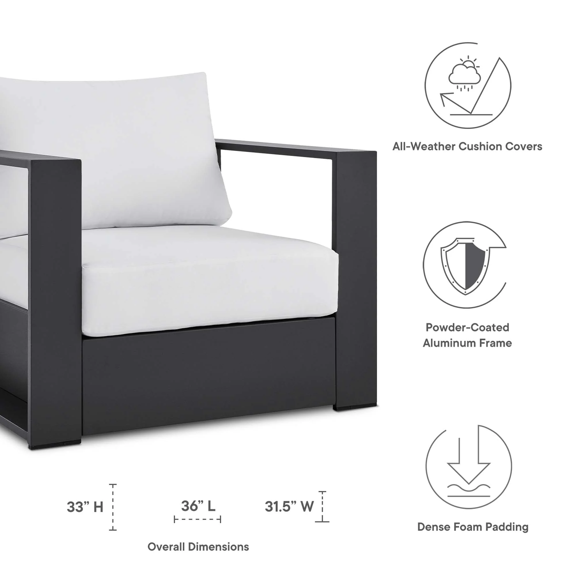 Tahoe Outdoor Patio Powder-Coated Aluminum Armchair - Image 24