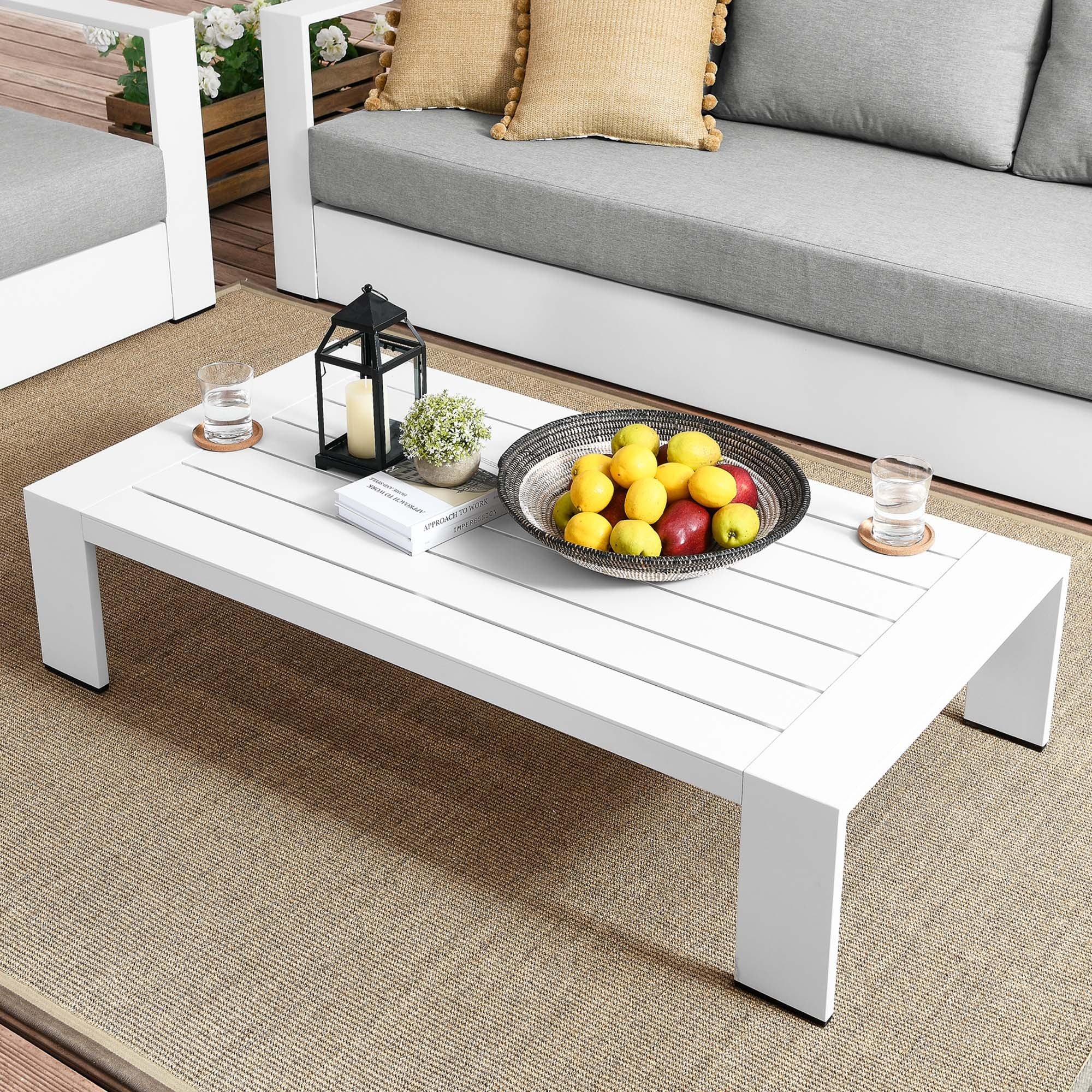 Tahoe Outdoor Patio Powder-Coated Aluminum Coffee Table in Gray - Image 9