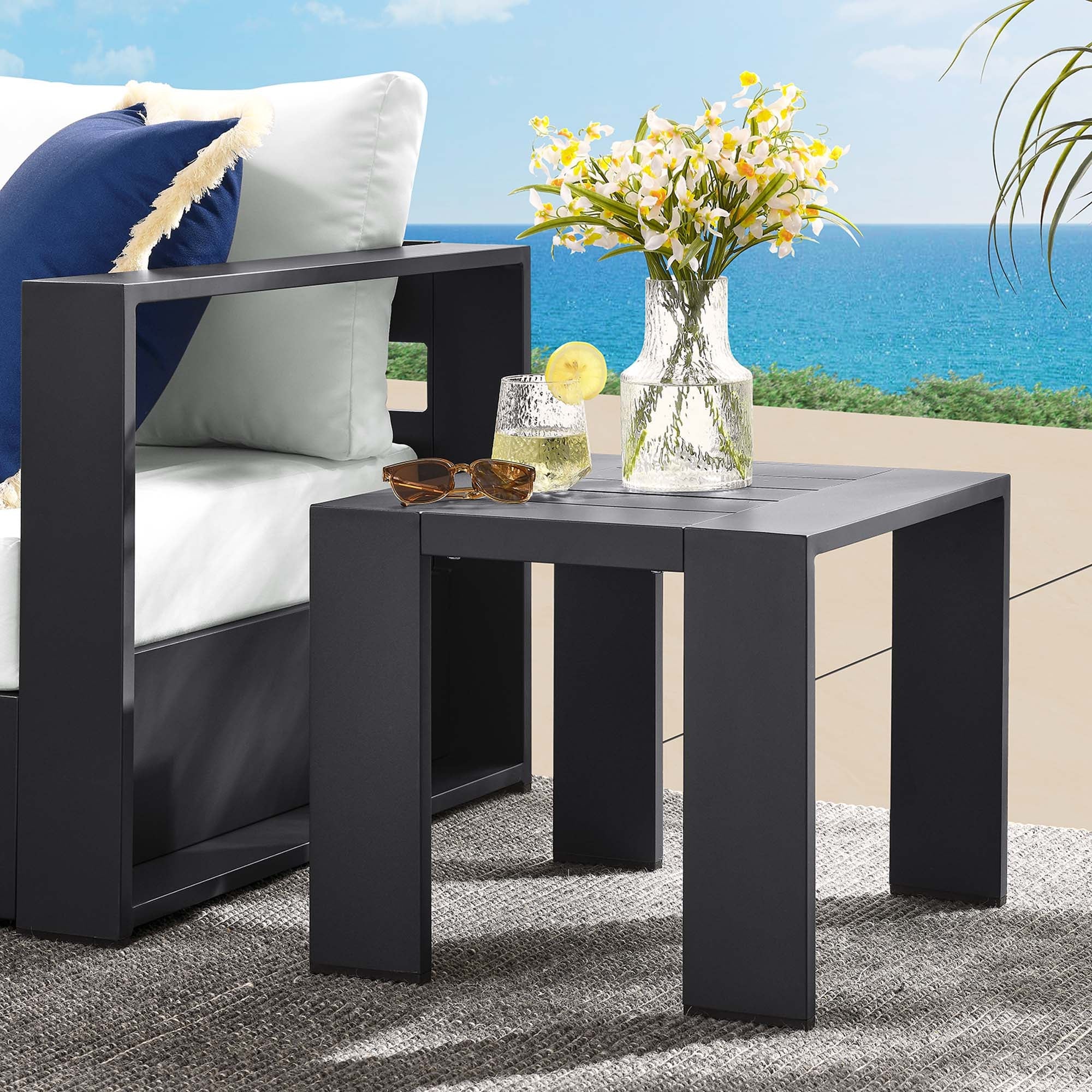 Tahoe Outdoor Patio Powder-Coated Aluminum End Table in Gray - Image 2