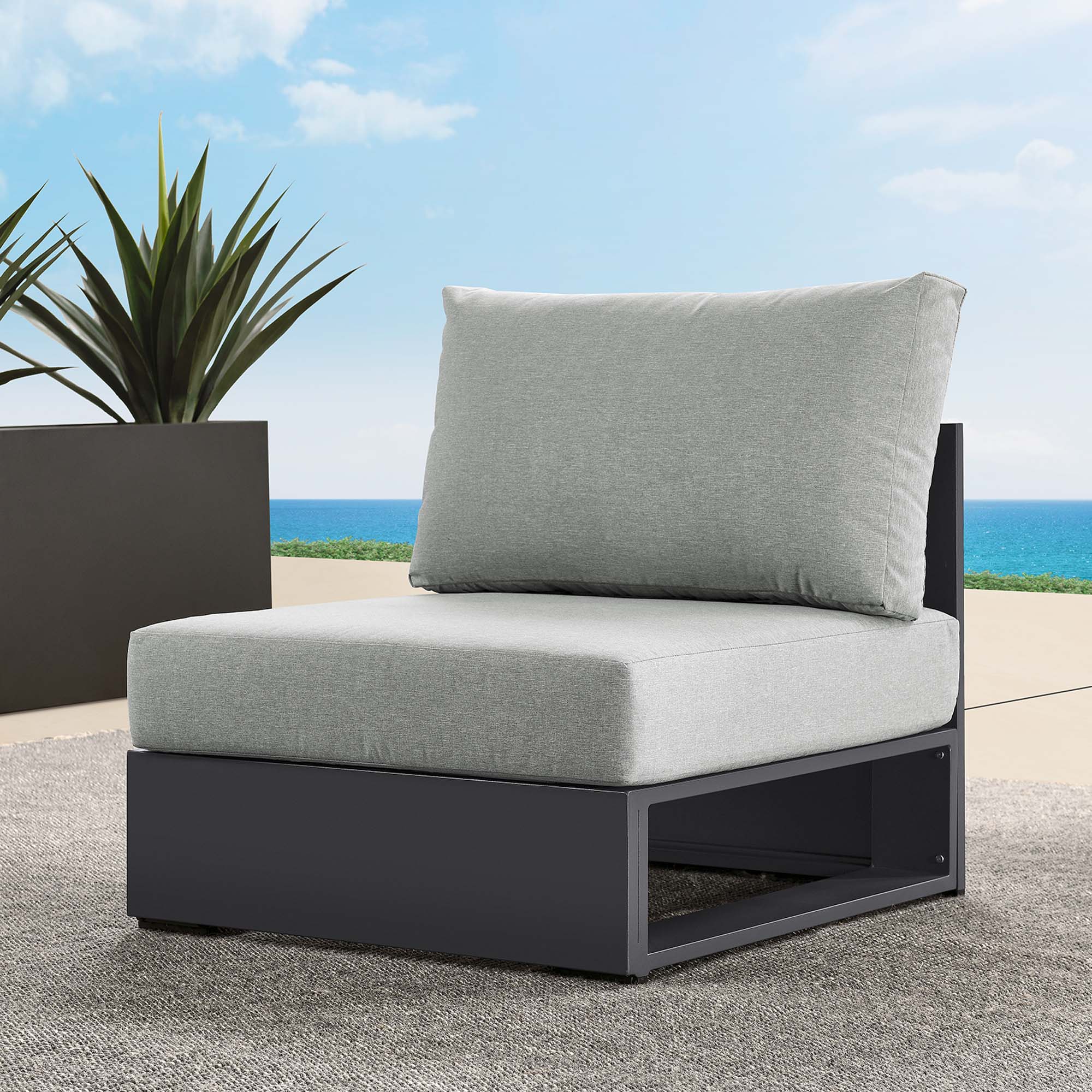 Tahoe Outdoor Patio Powder-Coated Aluminum Modular Armless Chair - Image 11