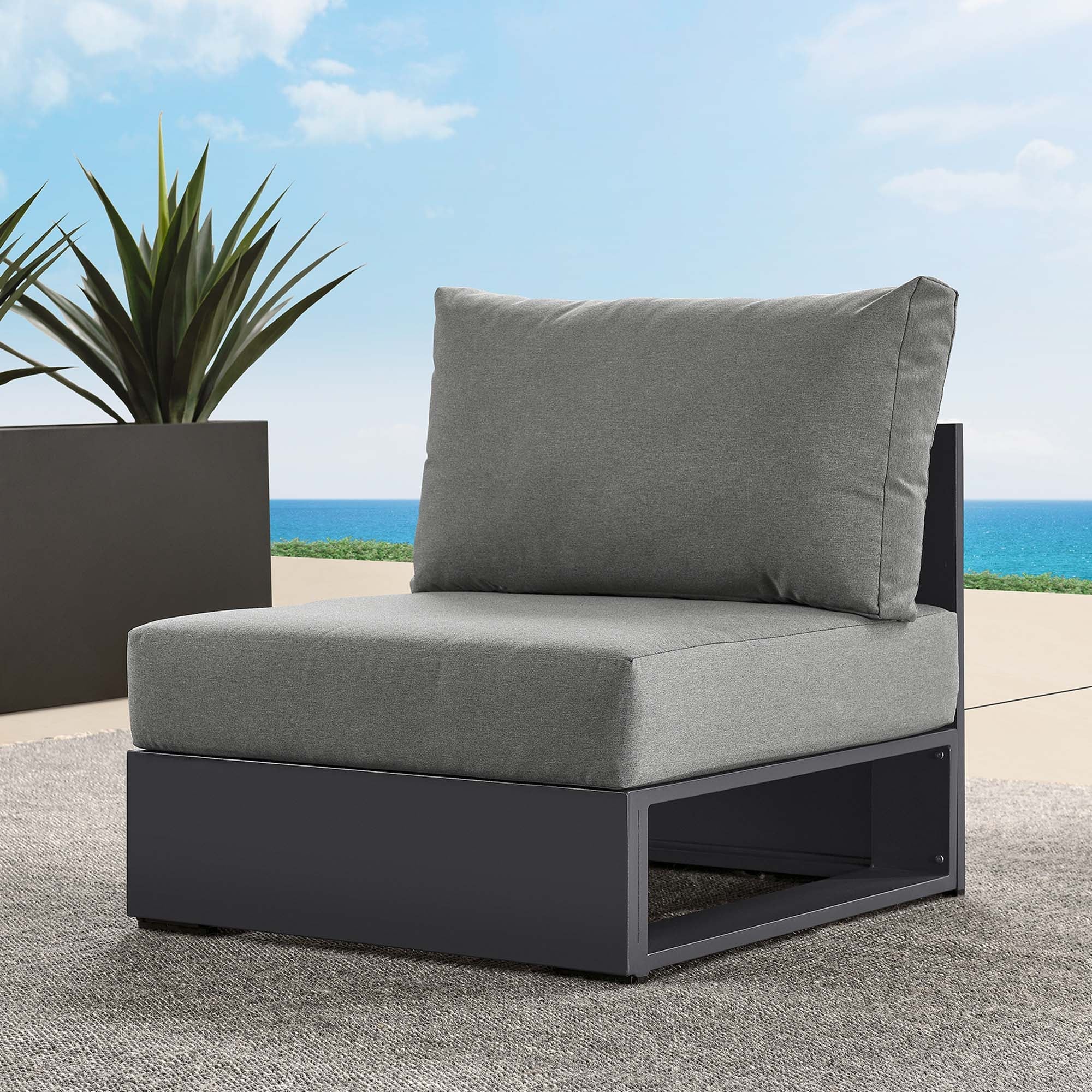Tahoe Outdoor Patio Powder-Coated Aluminum Modular Armless Chair - Image 2
