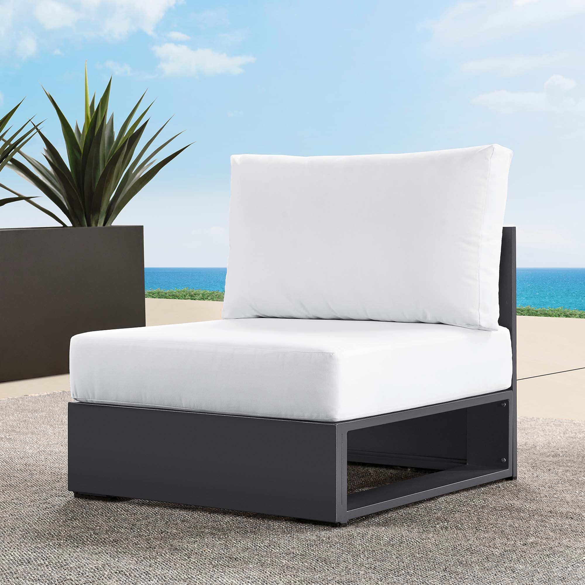 Tahoe Outdoor Patio Powder-Coated Aluminum Modular Armless Chair - Image 20