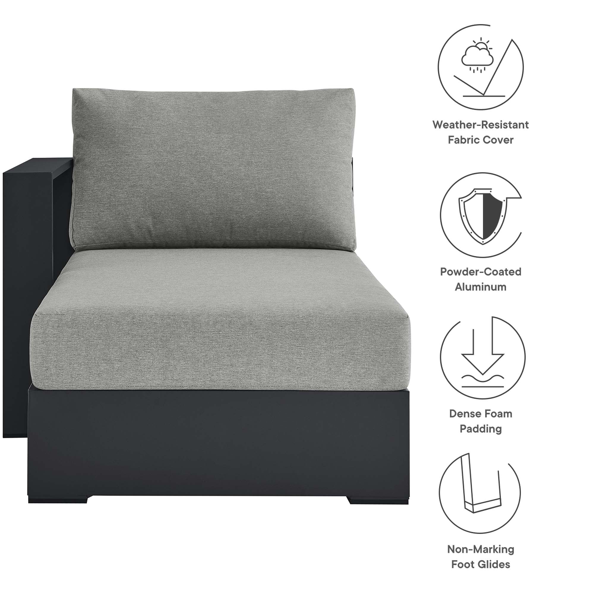 Tahoe Outdoor Patio Powder-Coated Aluminum Modular Left-Facing Chaise Lounge - Image 17