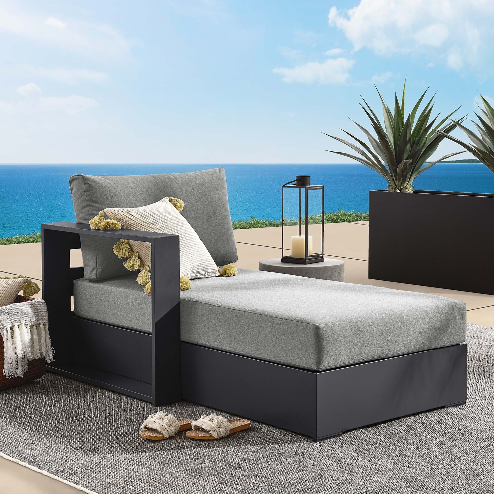 Tahoe Outdoor Patio Powder-Coated Aluminum Modular Left-Facing Chaise Lounge - Image 2
