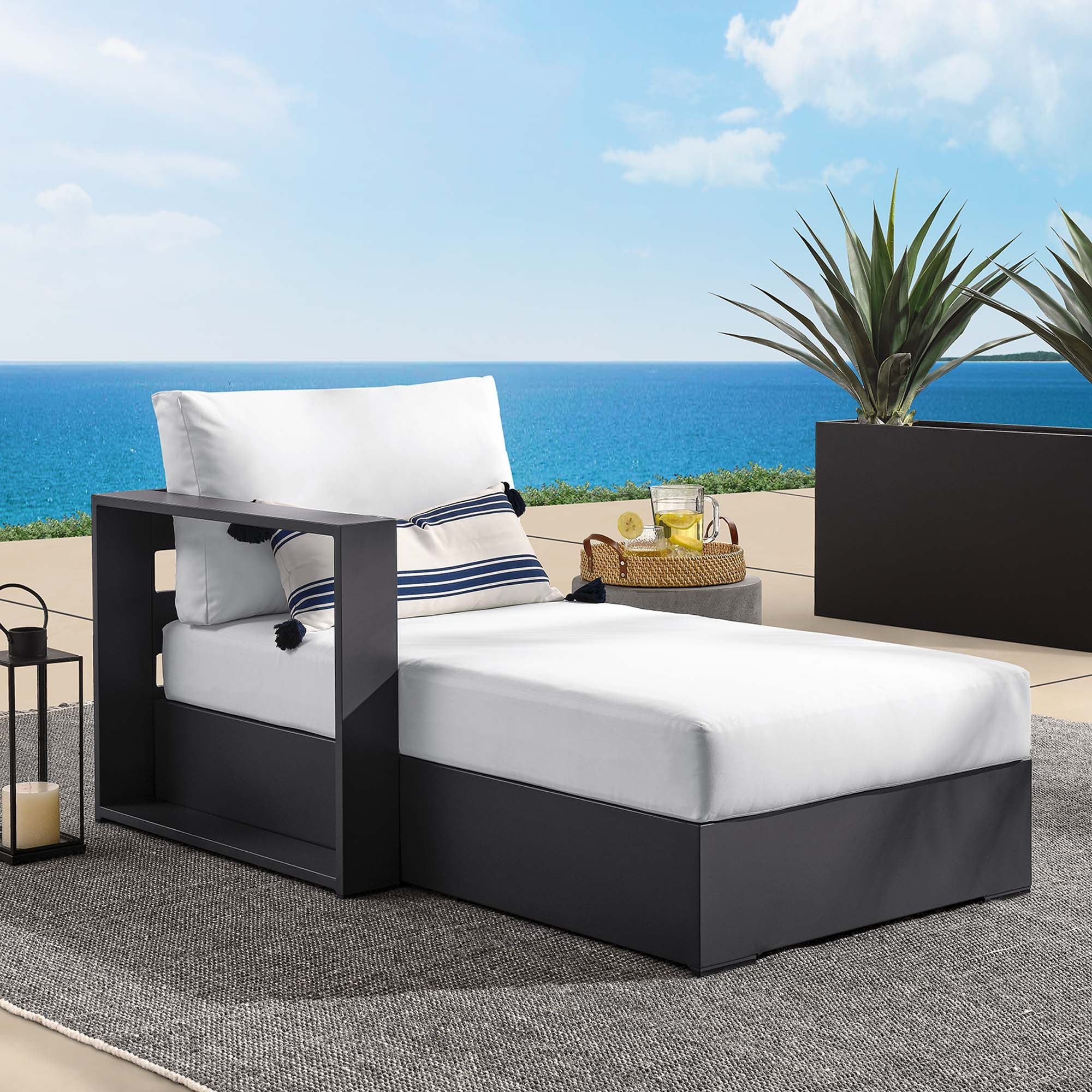 Tahoe Outdoor Patio Powder-Coated Aluminum Modular Left-Facing Chaise Lounge - Image 20