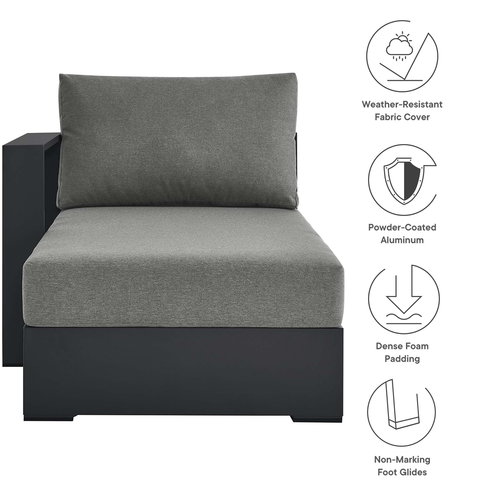 Tahoe Outdoor Patio Powder-Coated Aluminum Modular Left-Facing Chaise Lounge - Image 8