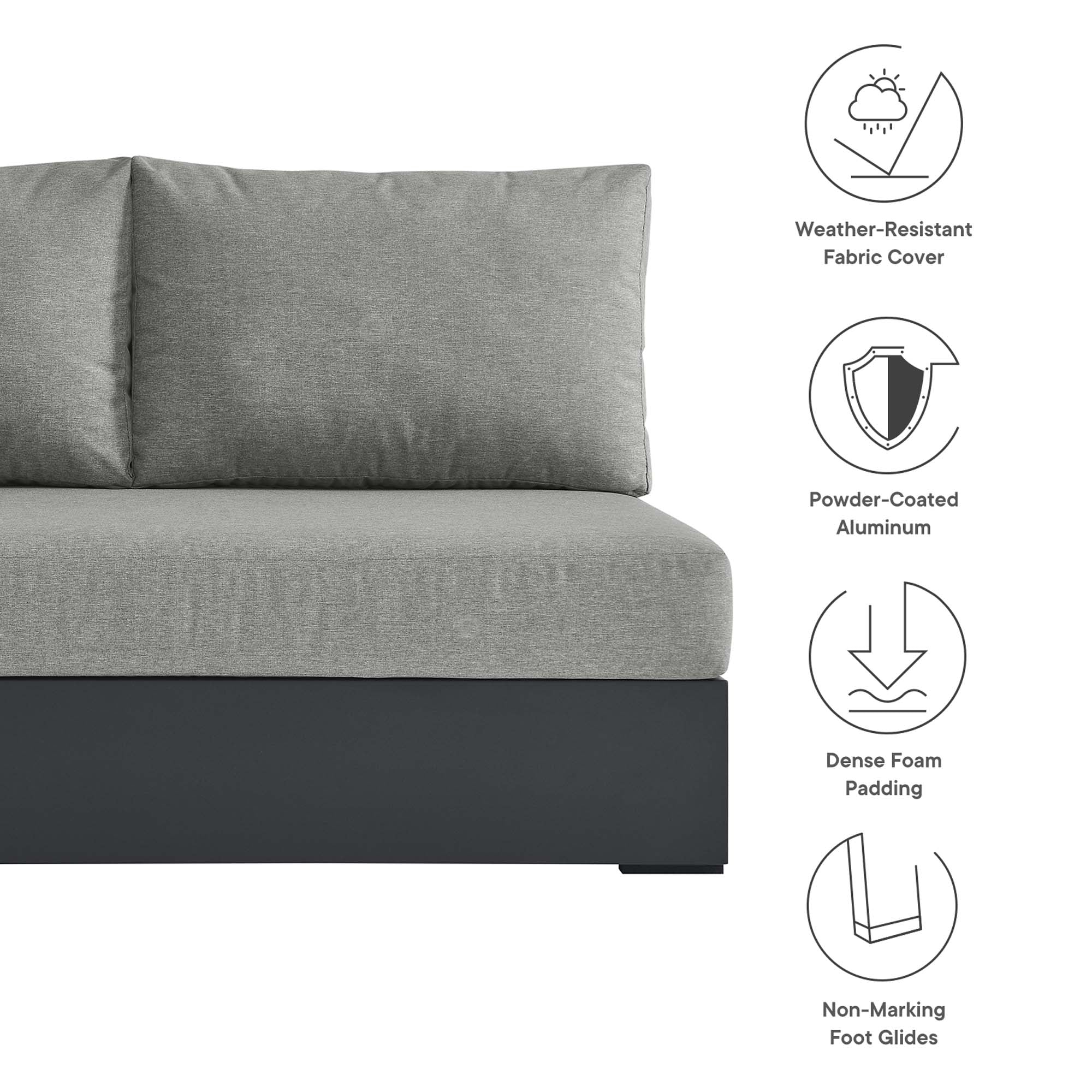 Tahoe Outdoor Patio Powder-Coated Aluminum Modular Left-Facing Loveseat - Image 14