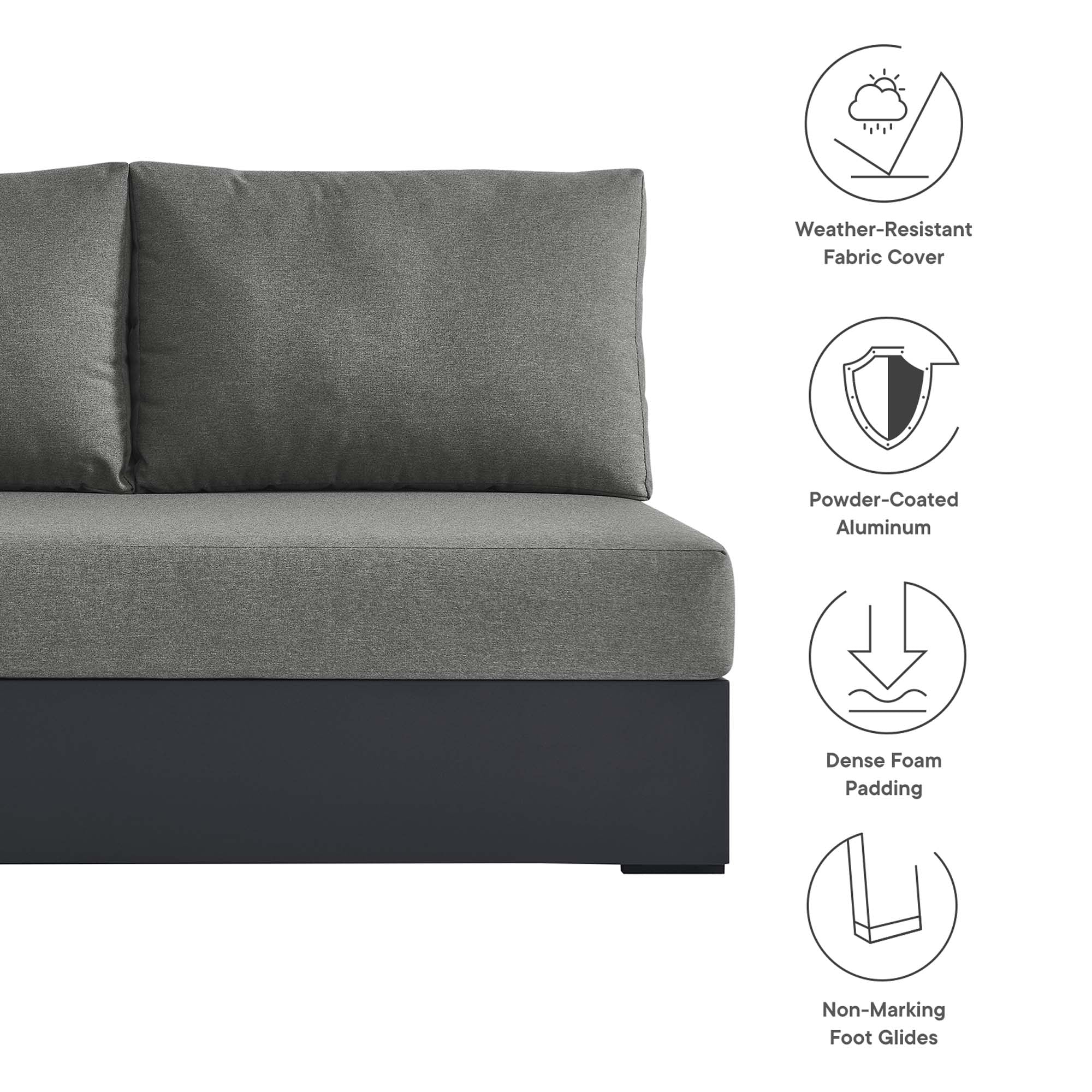 Tahoe Outdoor Patio Powder-Coated Aluminum Modular Left-Facing Loveseat - Image 5