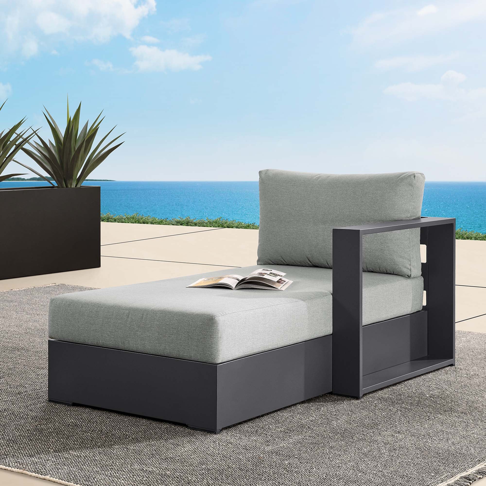 Tahoe Outdoor Patio Powder-Coated Aluminum Modular Right-Facing Chaise Lounge - Image 11