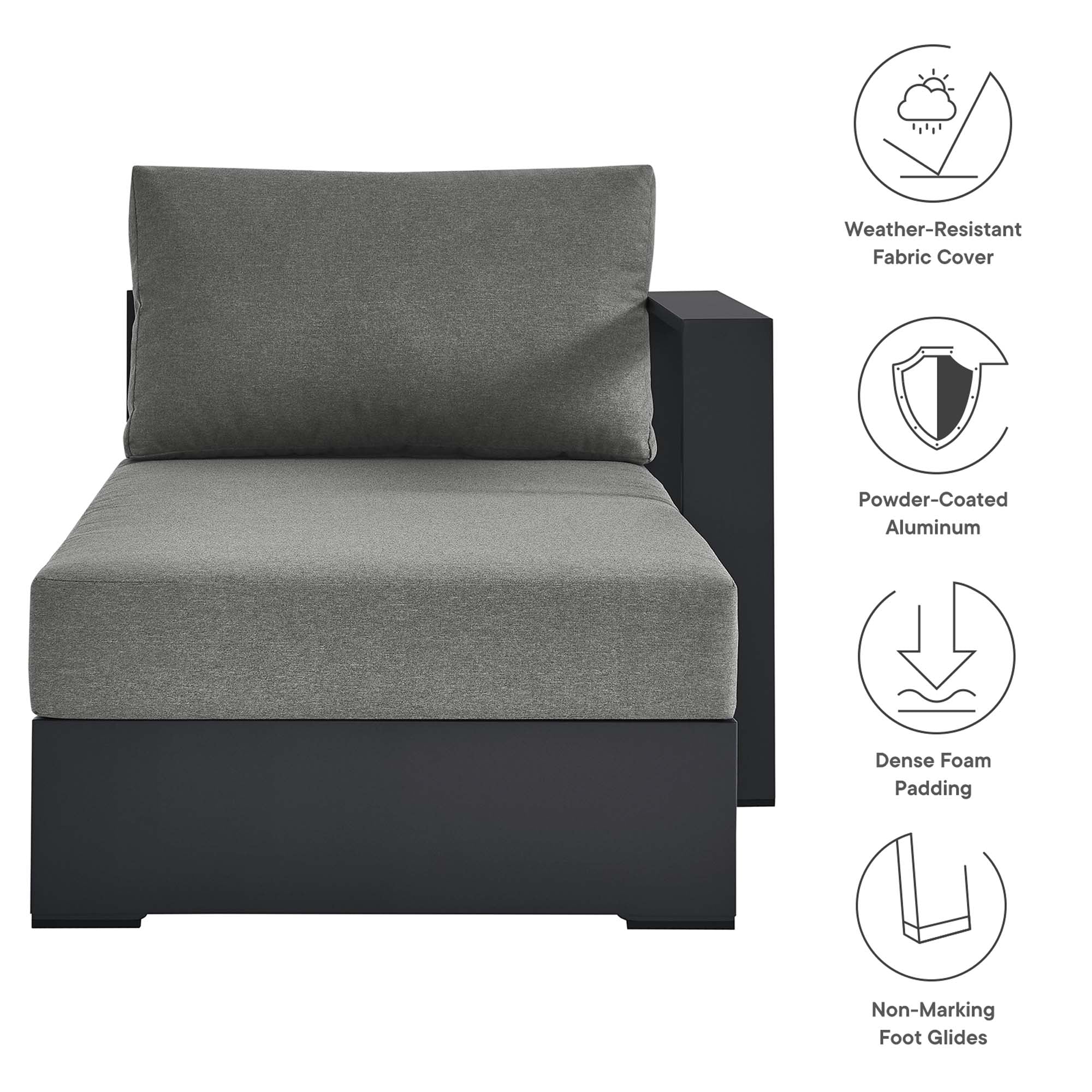 Tahoe Outdoor Patio Powder-Coated Aluminum Modular Right-Facing Chaise Lounge - Image 8