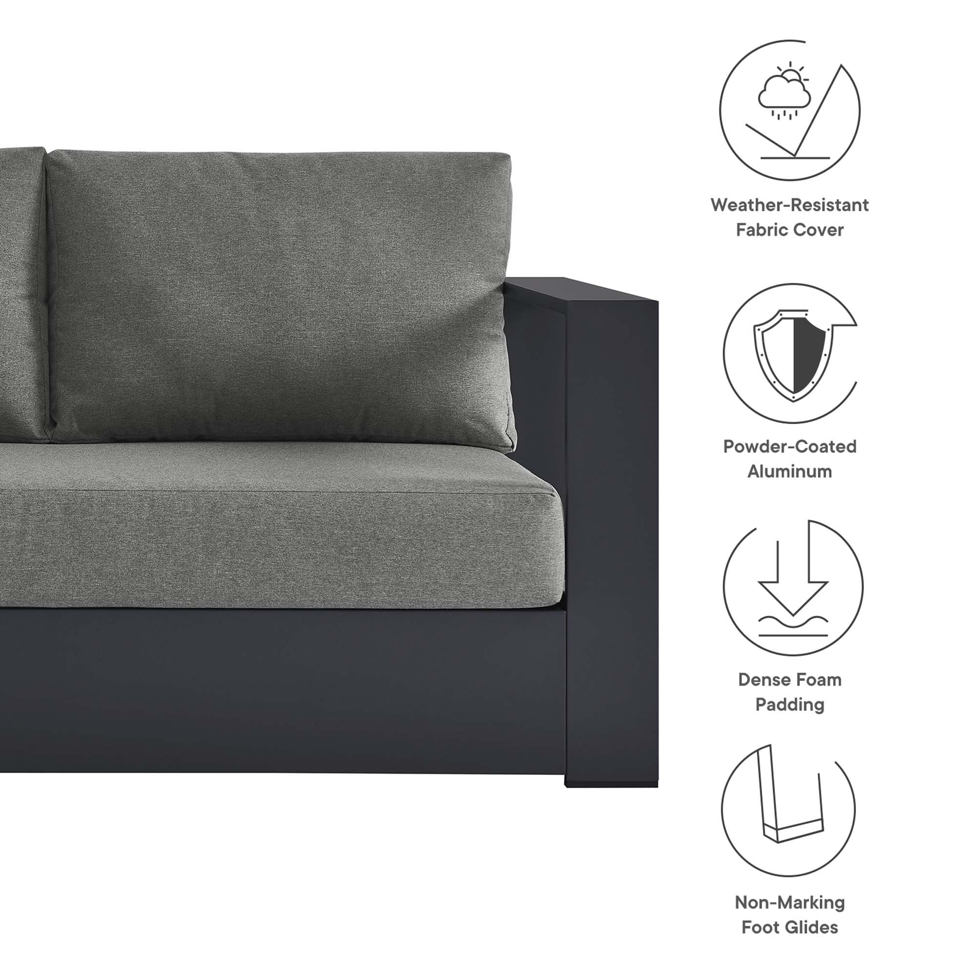 Tahoe Outdoor Patio Powder-Coated Aluminum Modular Right-Facing Loveseat - Image 8