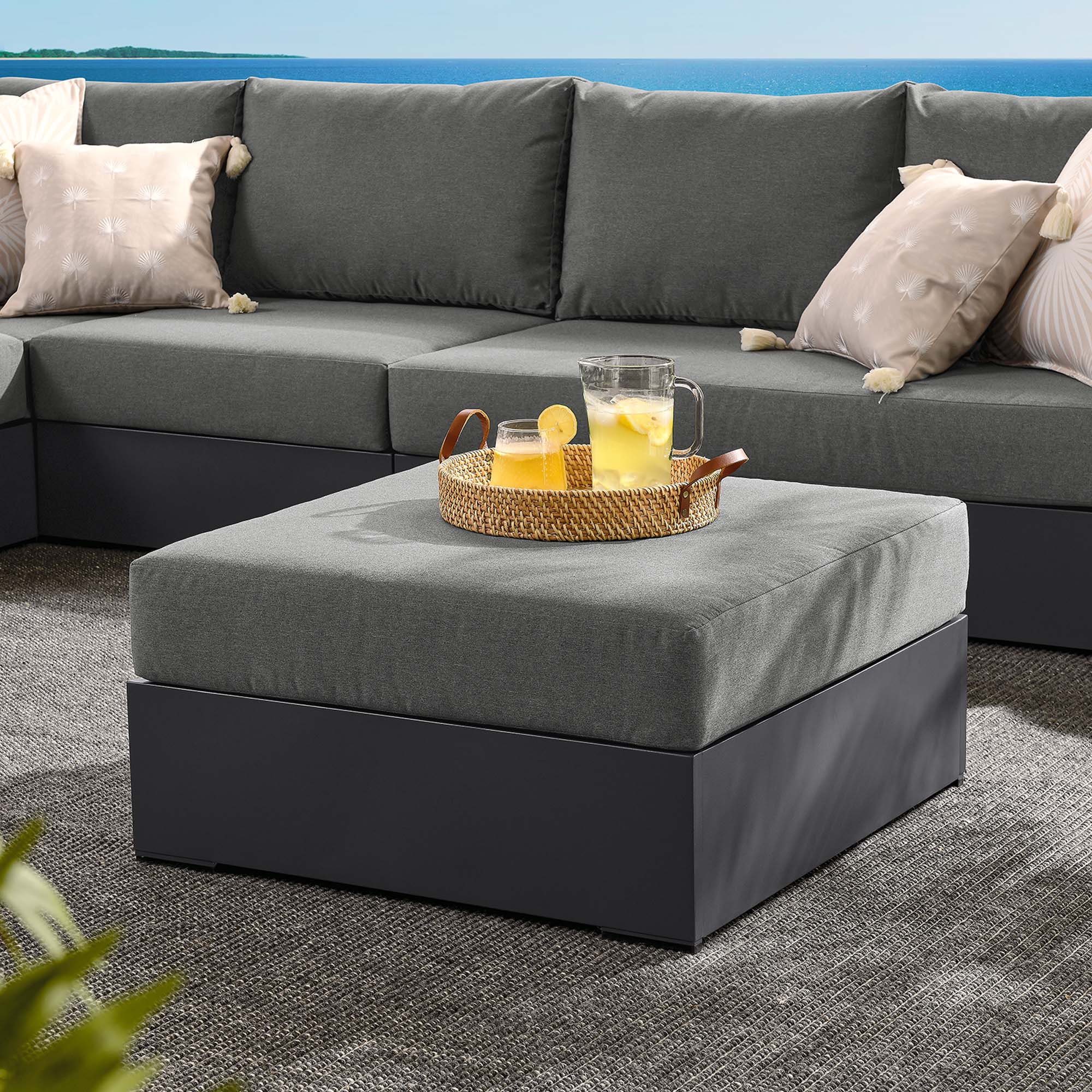Tahoe Outdoor Patio Powder-Coated Aluminum Ottoman - Image 2