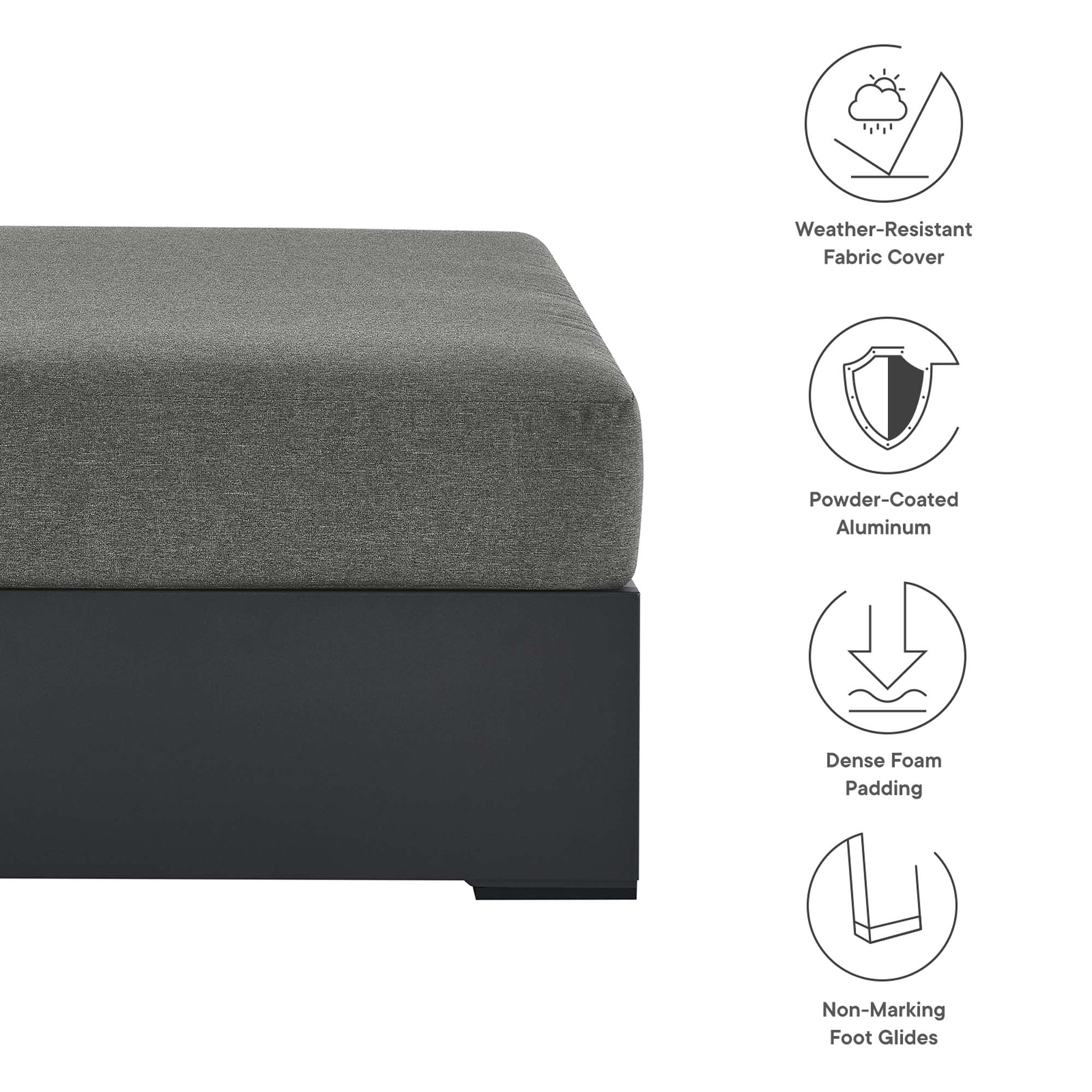 Tahoe Outdoor Patio Powder-Coated Aluminum Ottoman - Image 7