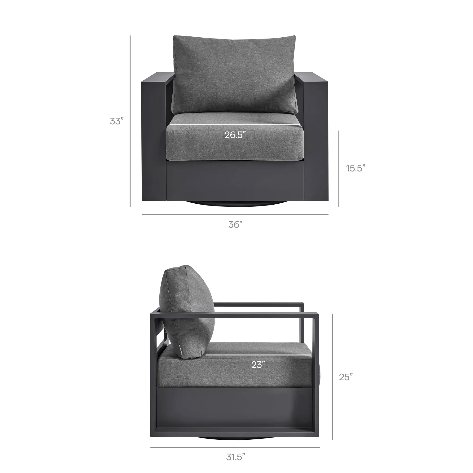 Tahoe Outdoor Powder-Coated Aluminum Swivel Armchair - Image 18